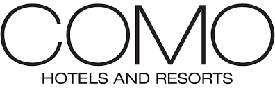 The logo for COMO Hotels and Resorts in black text.