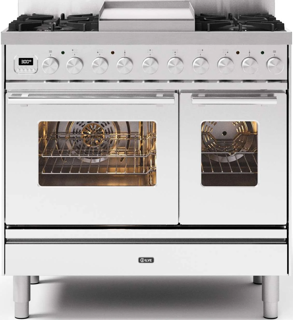 Rangecooker Ilve Professional Plus mit sechs Zonen Gaskochfeld und Fry Top
