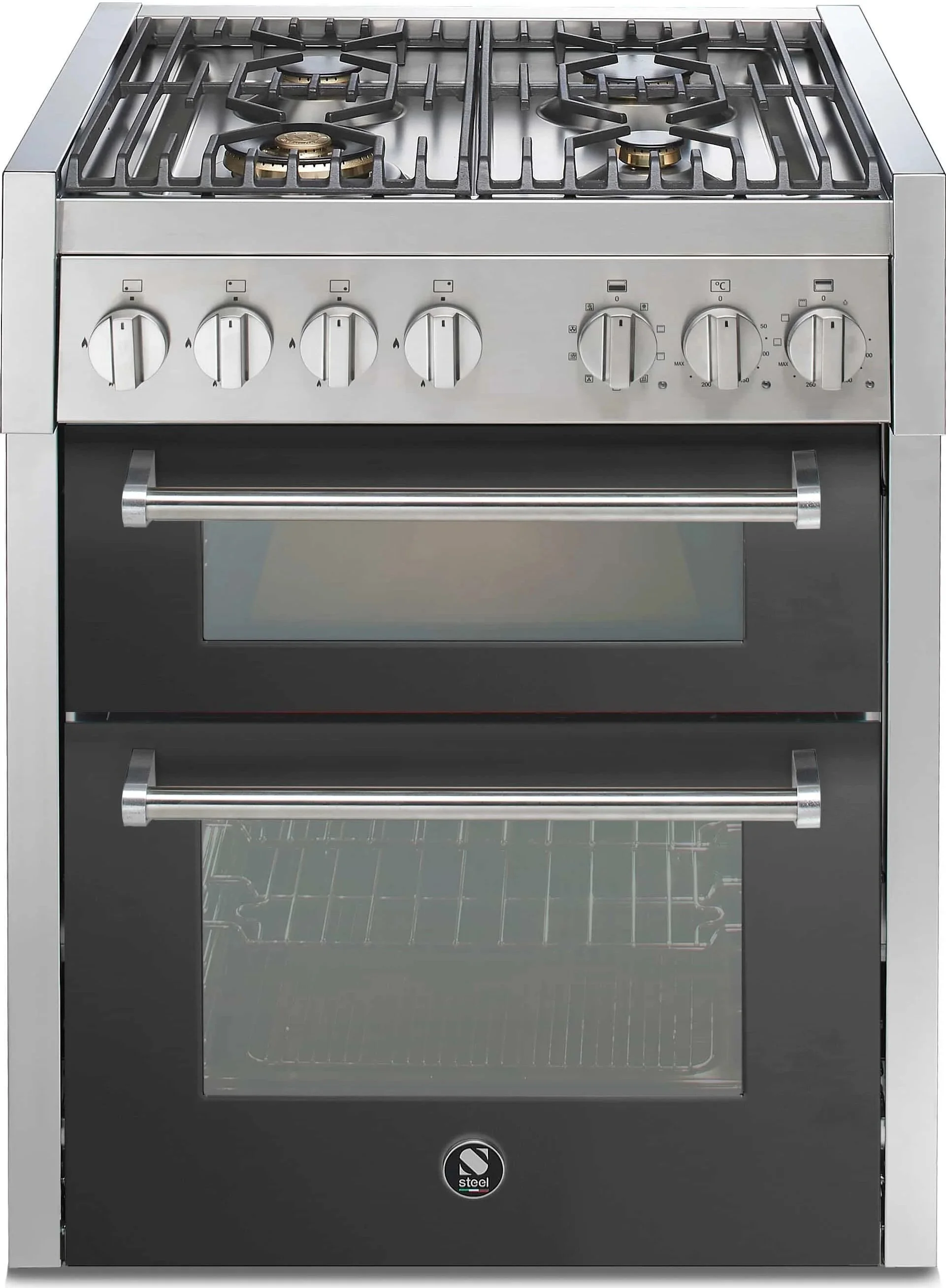 Standherd schwarz und edelstahl Steel Genesi 70 cm breit 2 Öfen