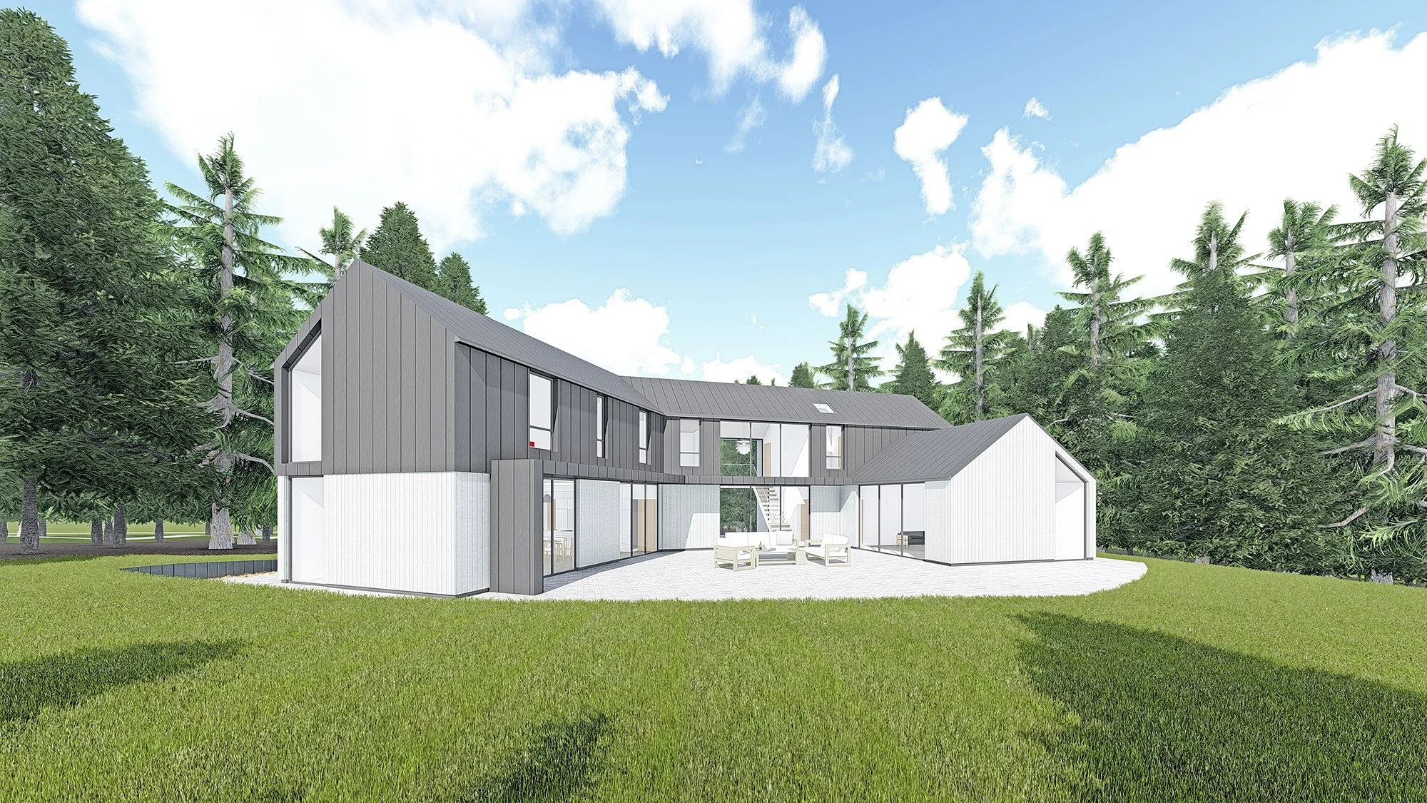 Rural self-build home with zinc and grey cladding