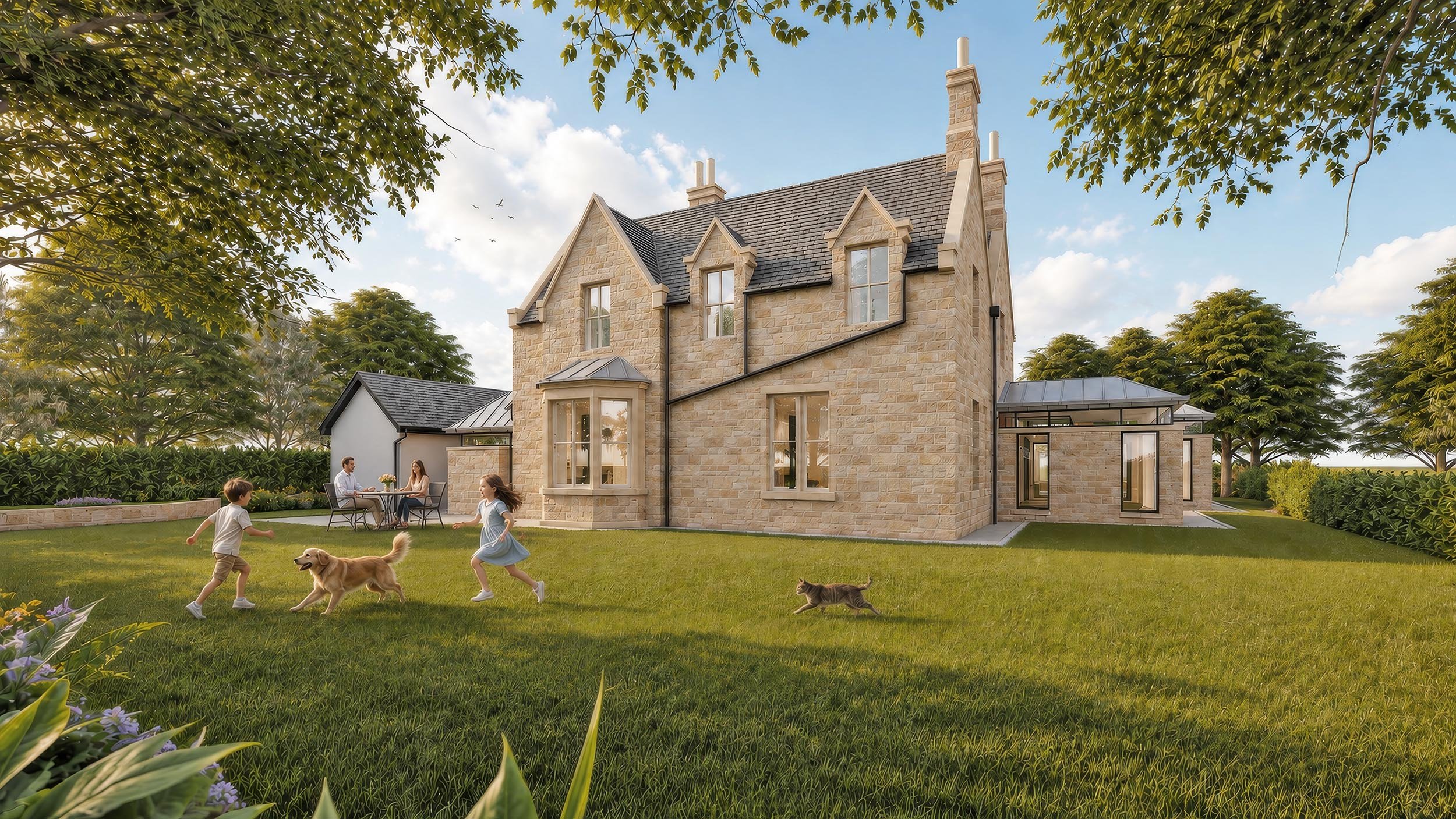 View of both extensions from rear garden