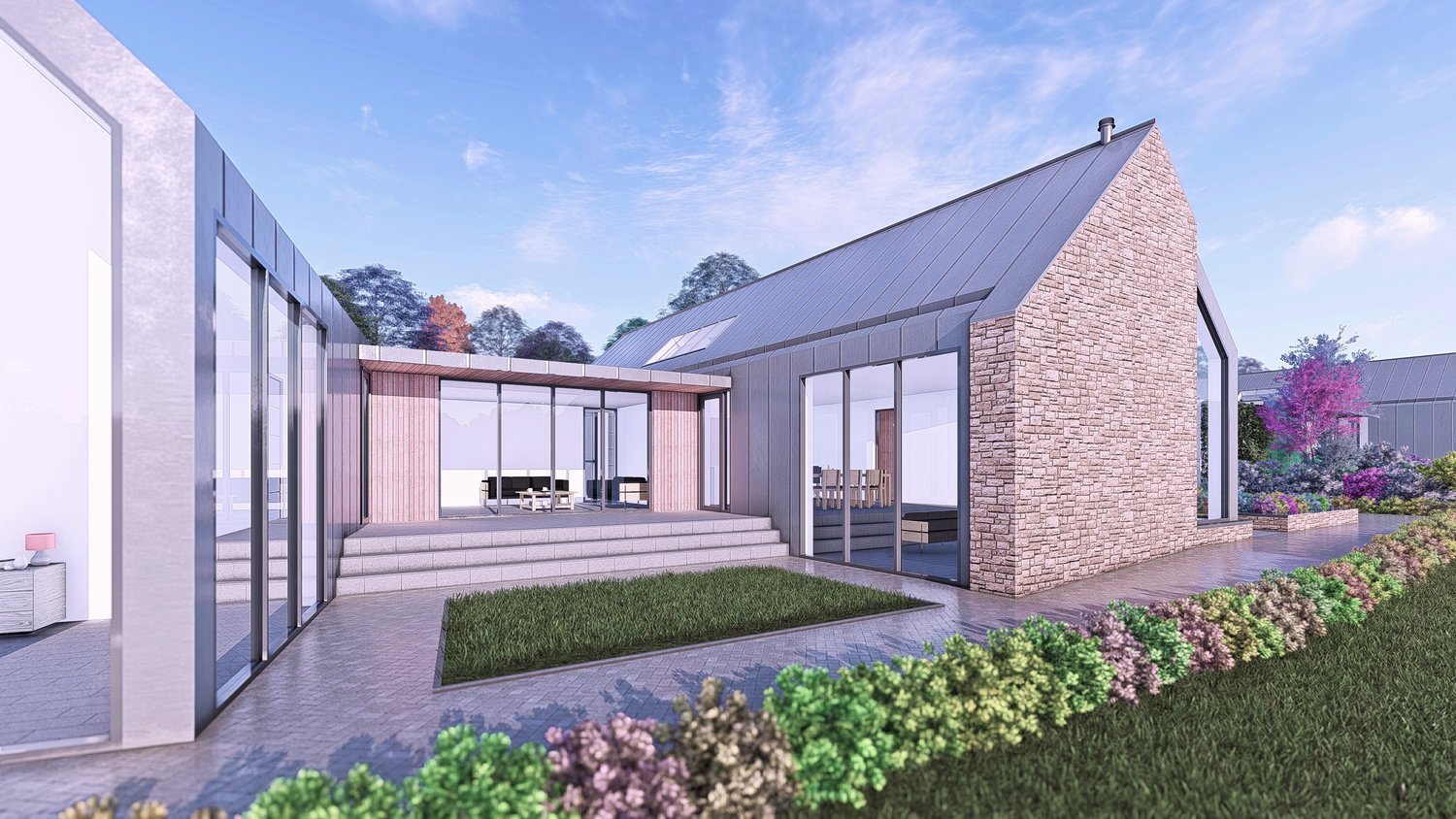 Countryside self-build home arranged around a courtyard.