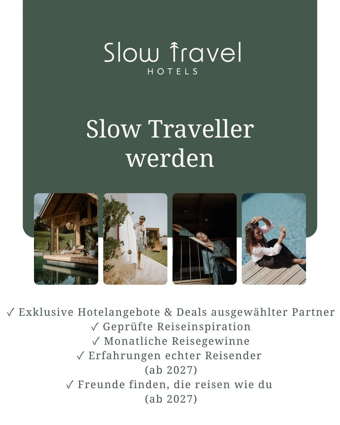 🌿 Kostenlos Slow Traveller werden &ndash; so einfach geht&rsquo;s! ✨

Du liebst besondere Orte, bewusste Auszeiten und Reisen mit mehr Zeit f&uuml;r das Wesentliche? Dann werde Teil der Slow Traveller Community! 🤍

Die Anmeldung ist kostenlos und i
