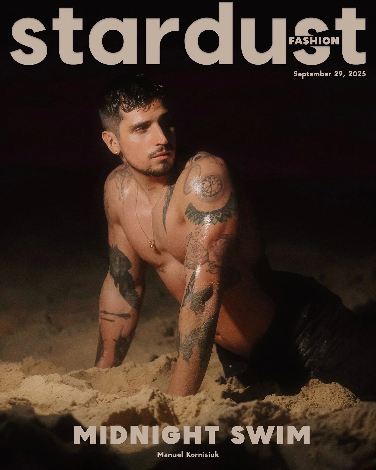 The tide presses higher, light fractured on the waves. Model-singer Manuel Kornisiuk holds his ground where sand meets sea. &lsquo;Midnight Swim&rsquo; is heat at the break, a measured draw toward open water. Visit the link in bio for more. 

Model: 