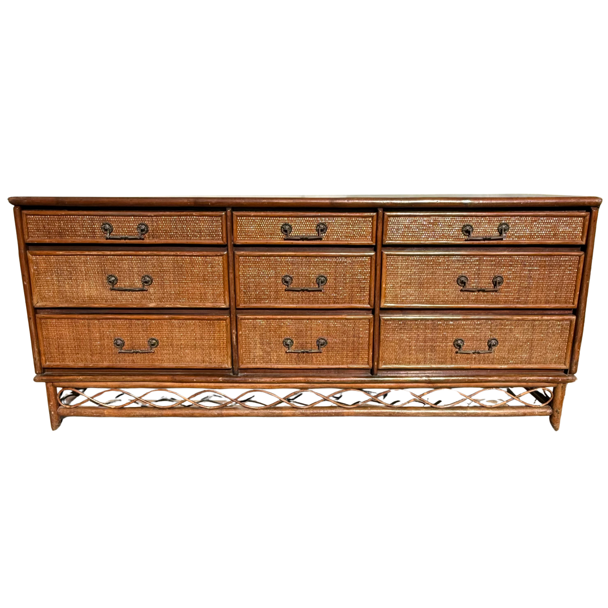 Vintage Woven Rattan Triple Dresser
