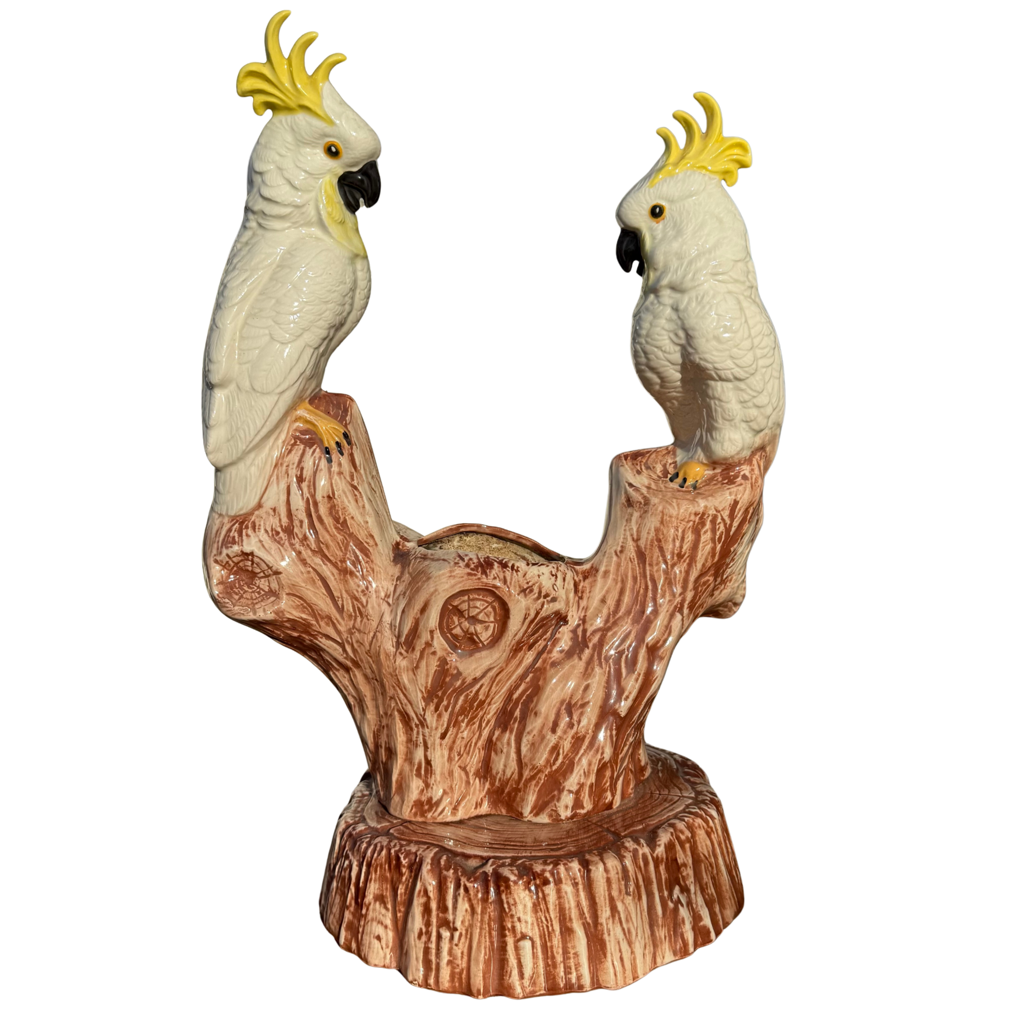 Vintage Ceramic Cockatoo Cachepot Planter Vase