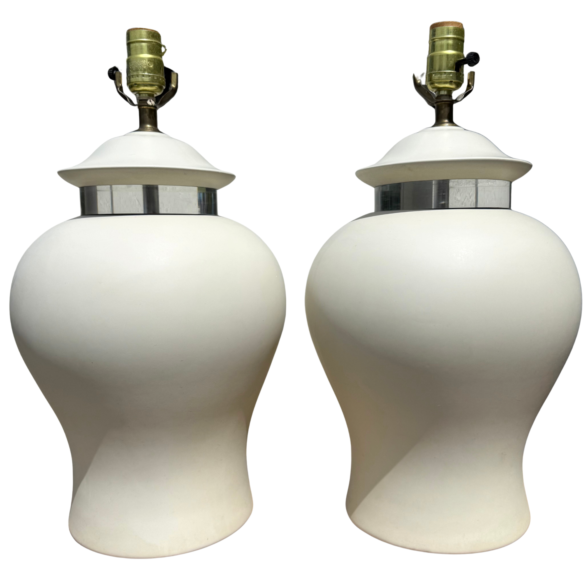 Vintage White Ceramic & Lucite Ginger Jar Lamps - A Pair