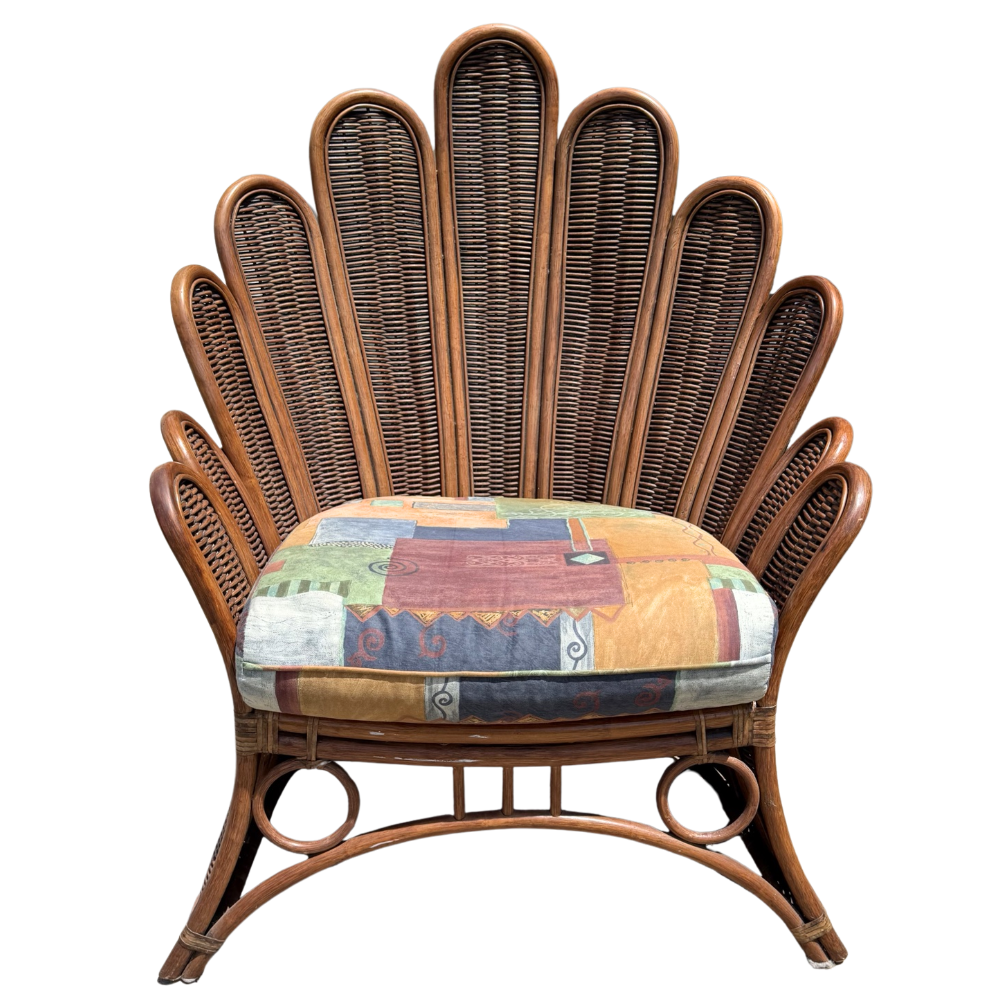 Vintage Rattan & Wicker Palm Frond Club Chair