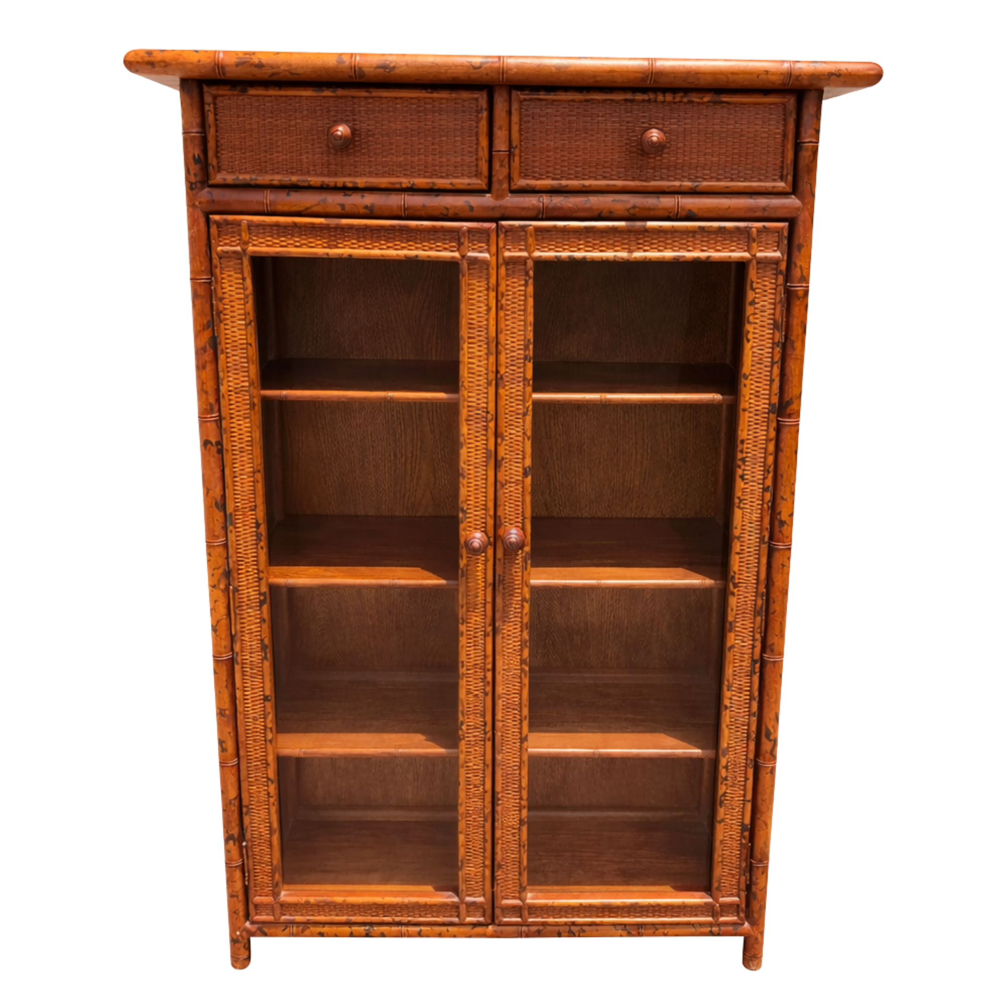 Vintage Bloomingdales Burnt Bamboo Vitrine Cabinet