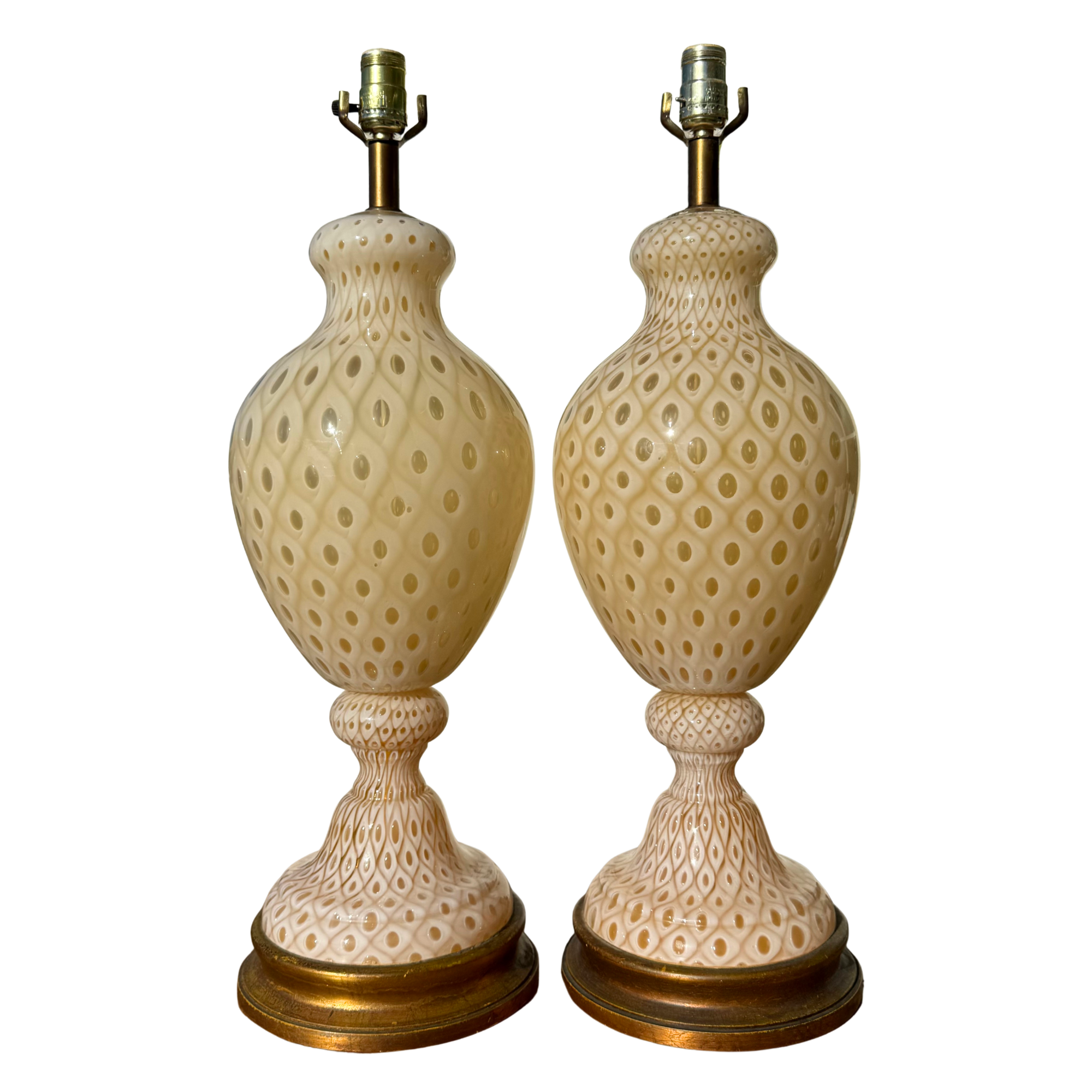 Vintage Murano Baluster Form Butter Yellow Lamps - A Pair