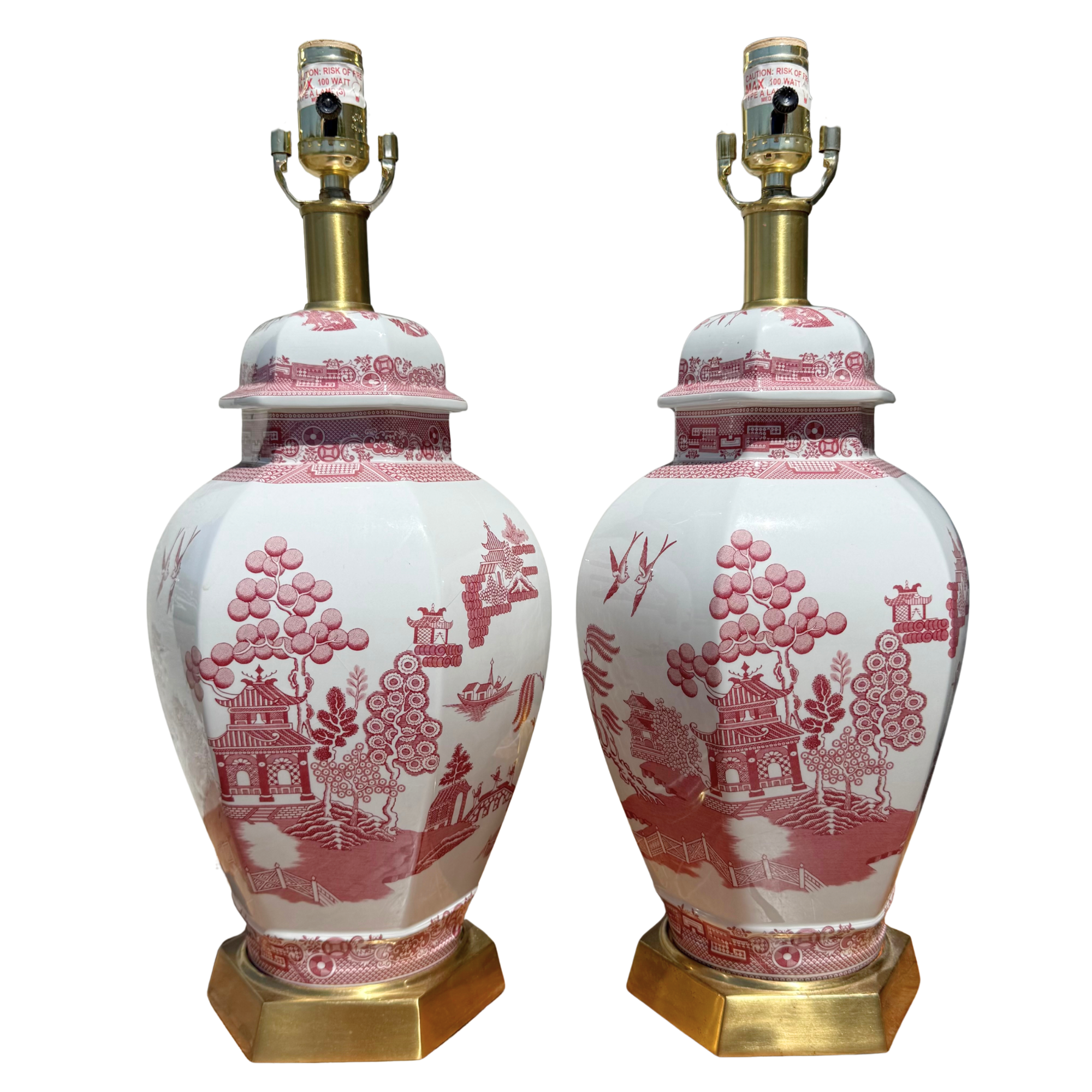 Vintage Spode Chinoiserie Pagoda Lamps - A Pair 