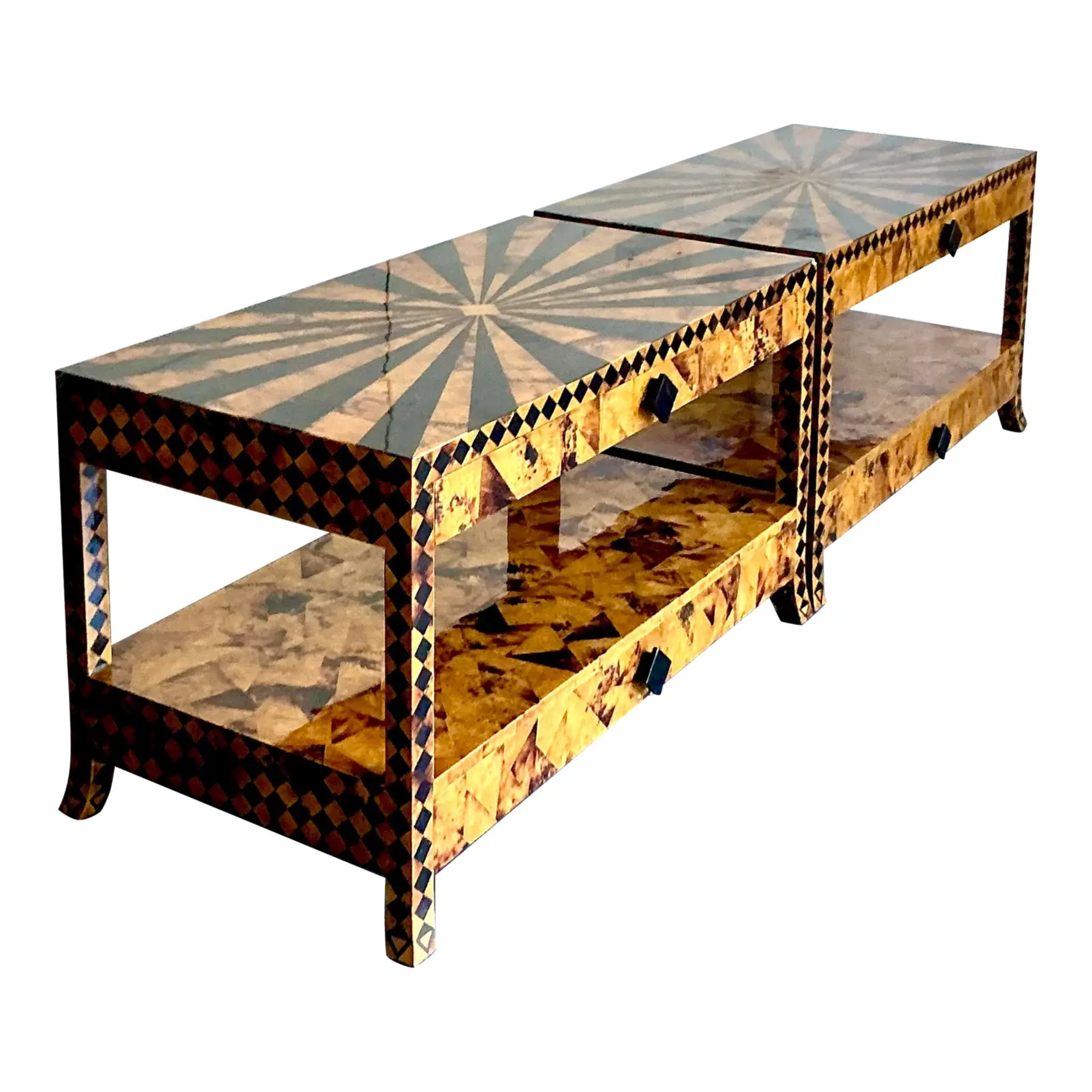 Vintage Coconut Shell & Starburst Side Tables - a Pair