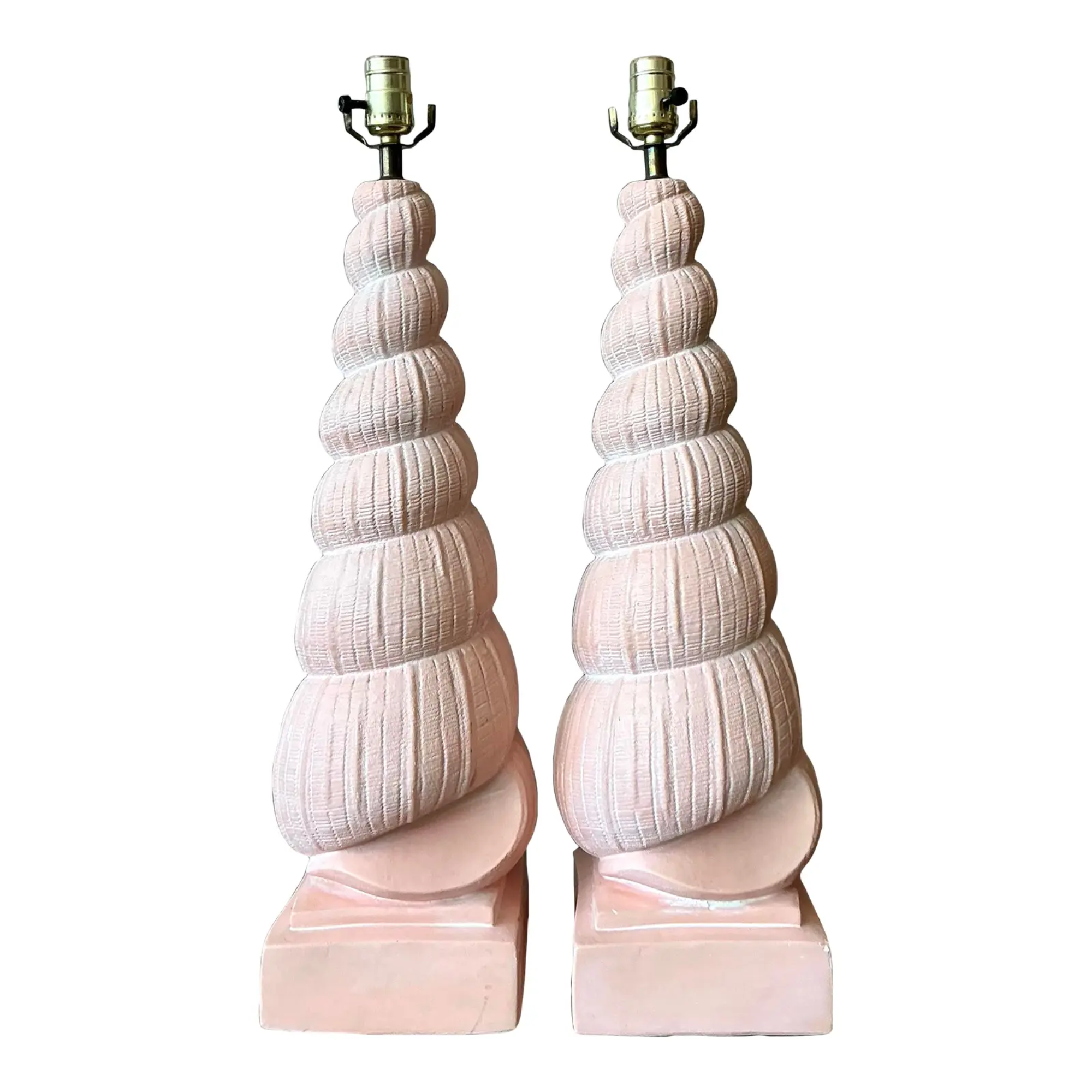 Vintage Peachy Shell Lamps - A Pair