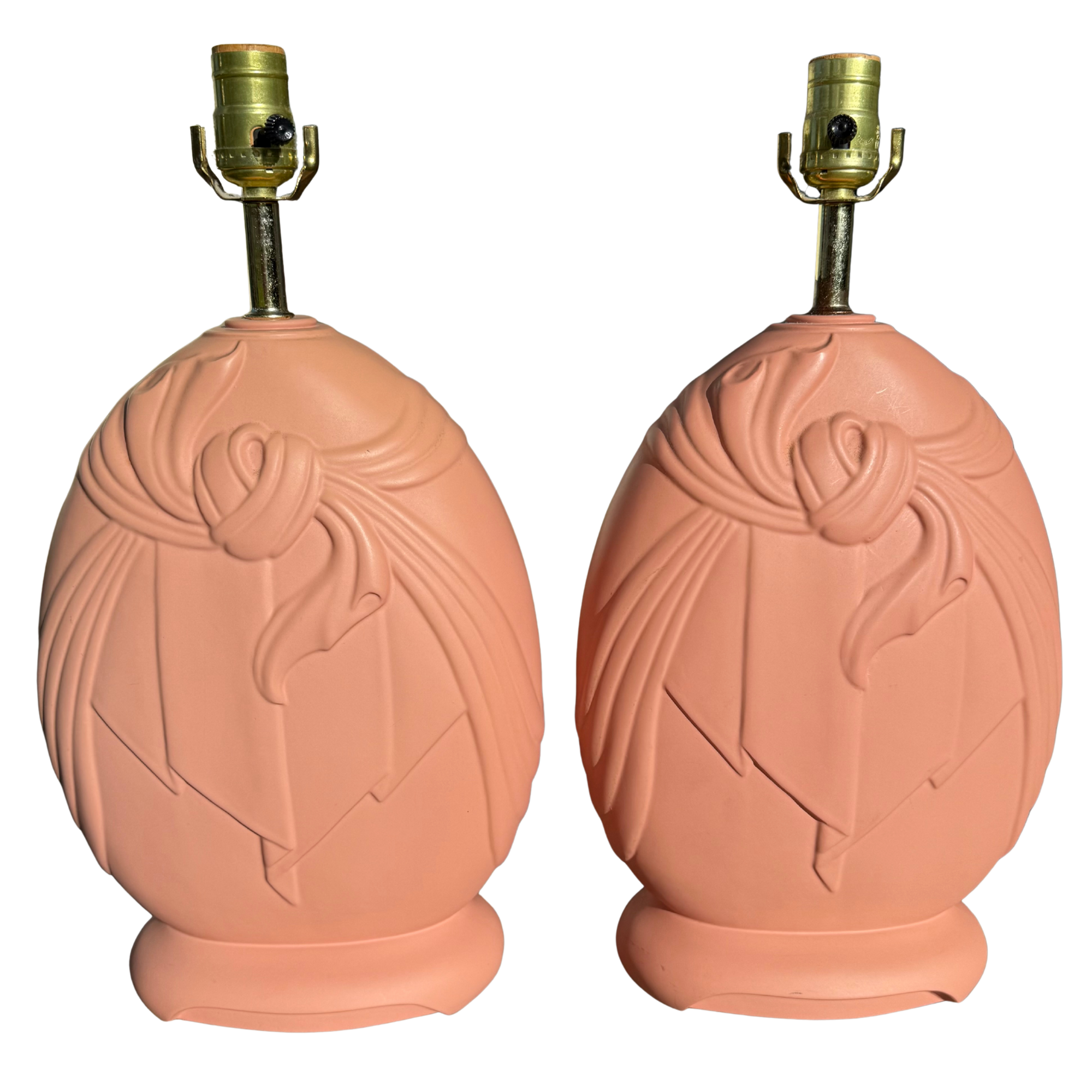 Vintage Coral Bow Lamps - A Pair