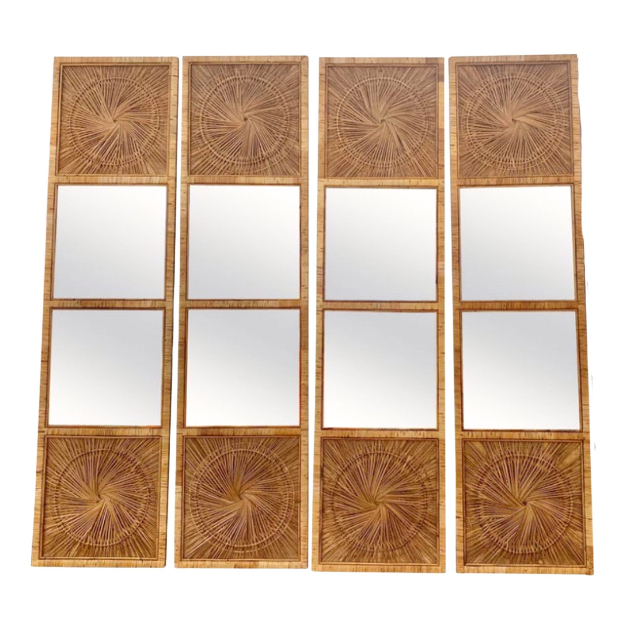 Vintage Monumental Wicker Sunburst Floor Mirror Panels