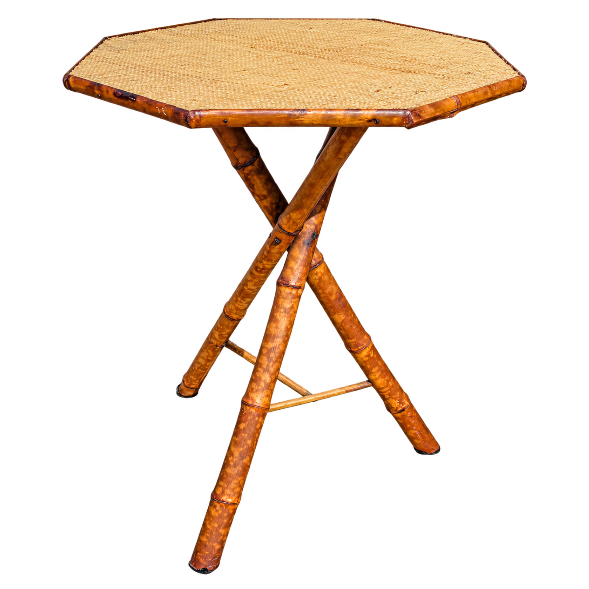 Vintage Octagonal Bamboo & Woven Rattan Side Table