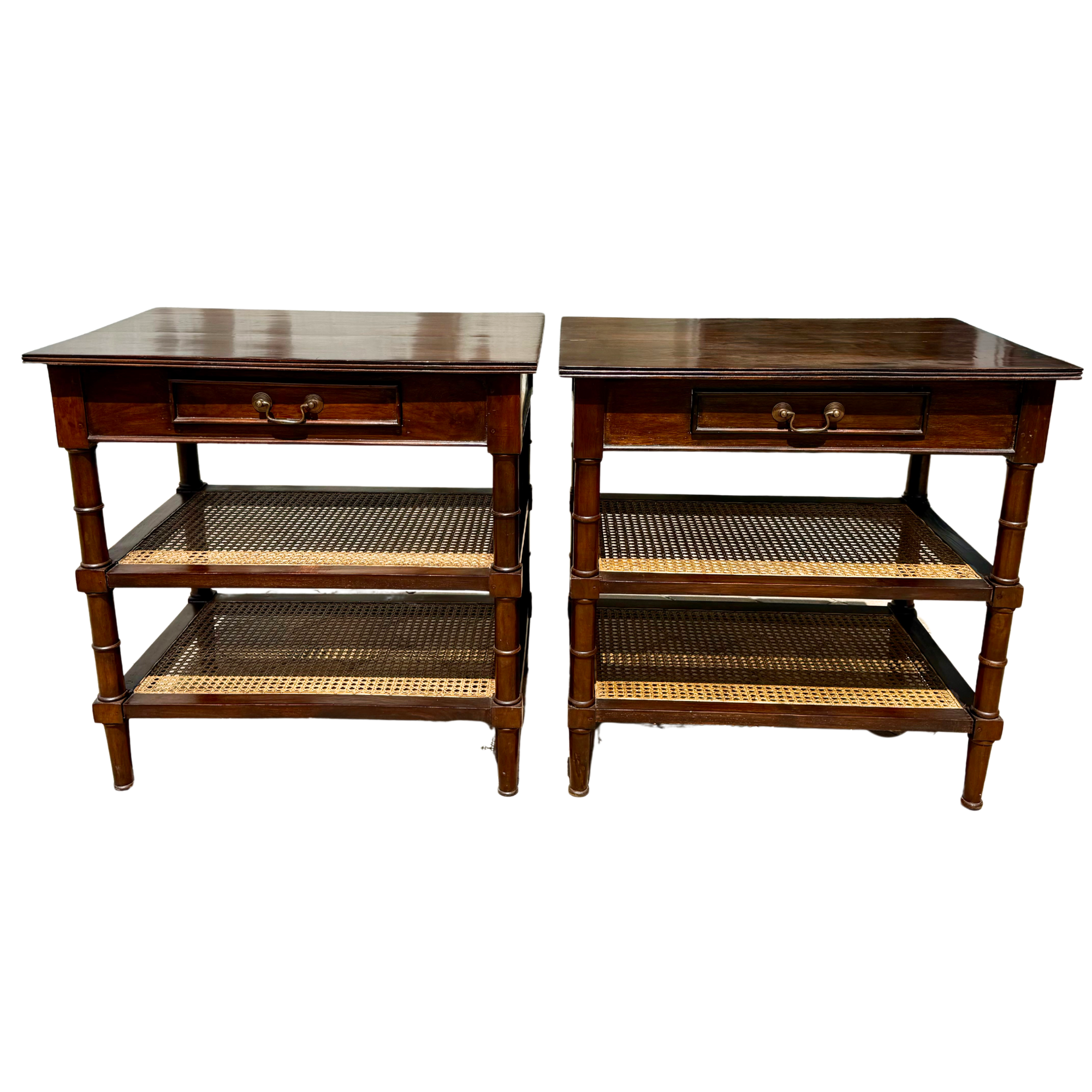 Vintage Wooden Faux Bamboo Side Tables - A Pair
