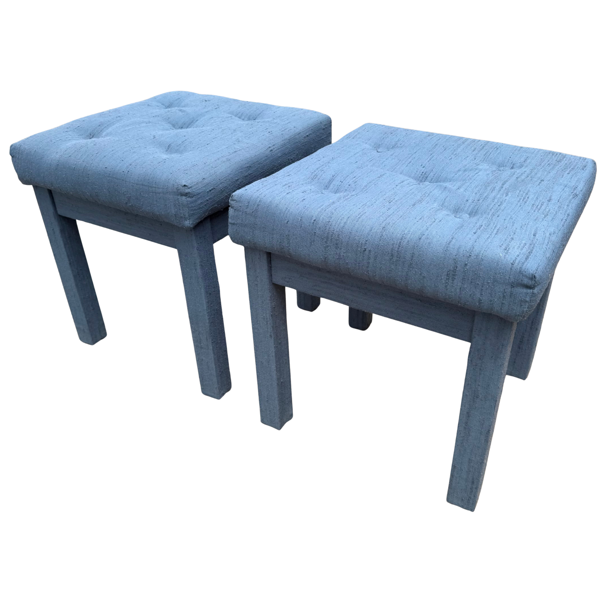 Vintage Coastal Blue Parsons Foot Stools - A Pair