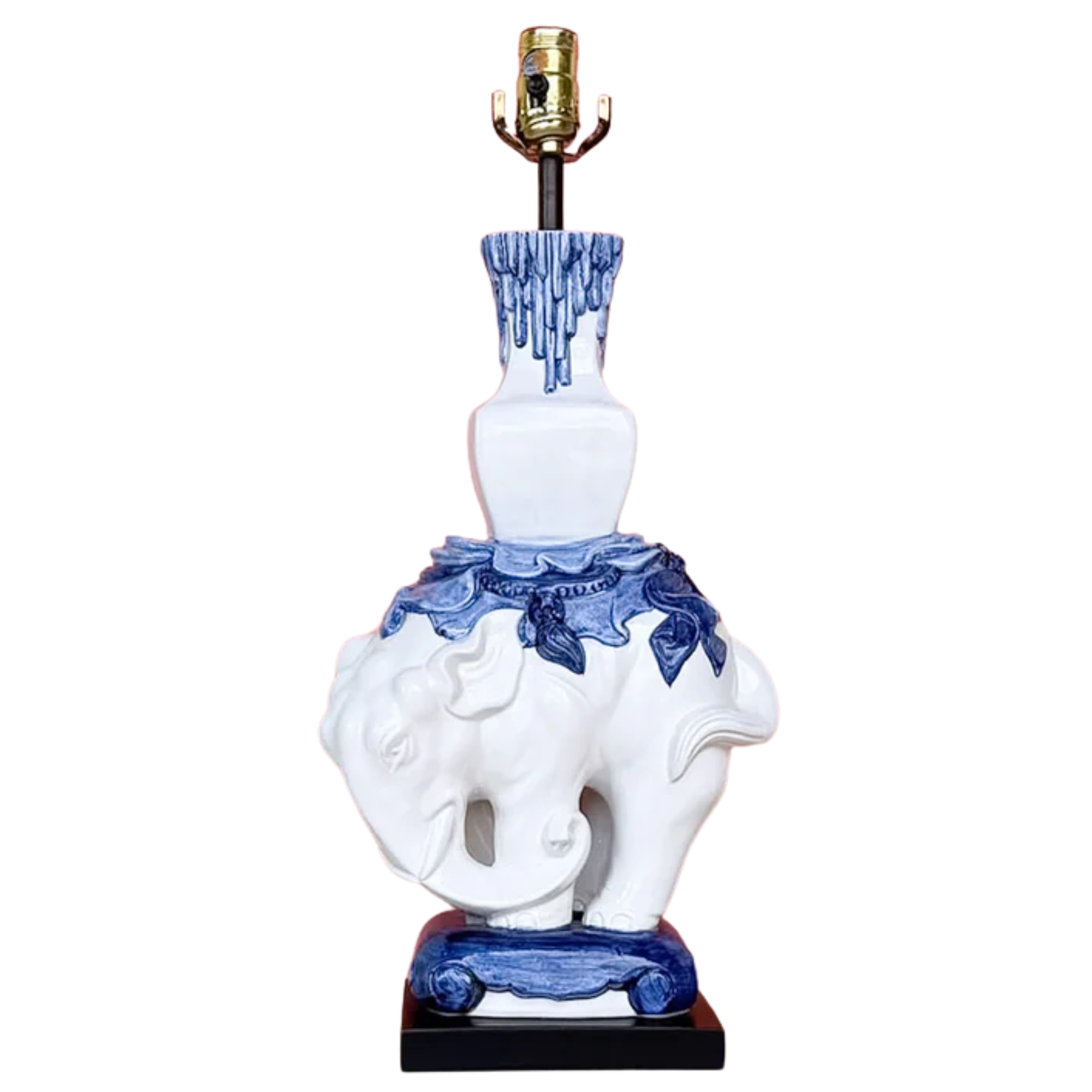 Vintage Blue & White Regency Elephant Lamp