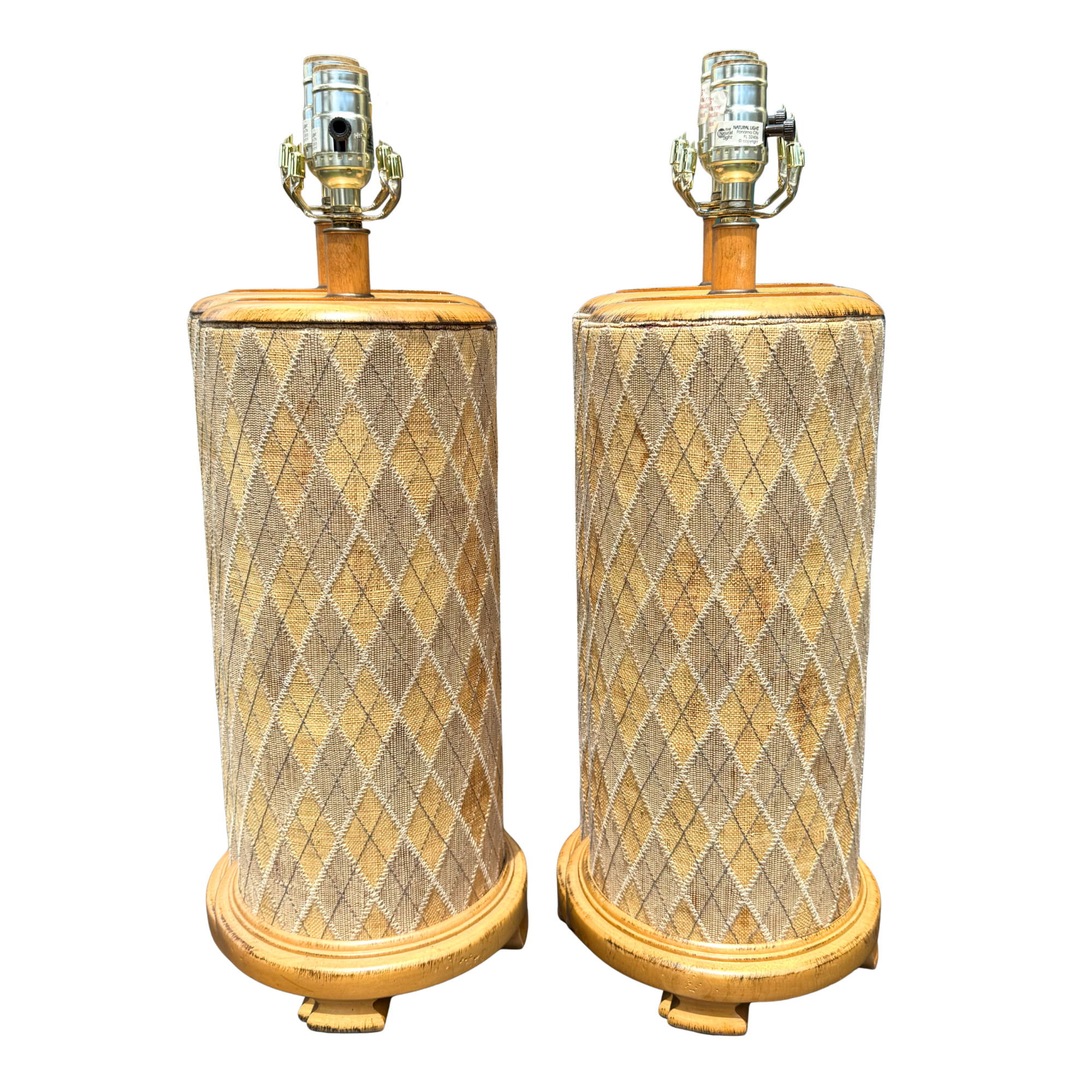 Vintage Argyle Grass Cloth Lamps - A Pair