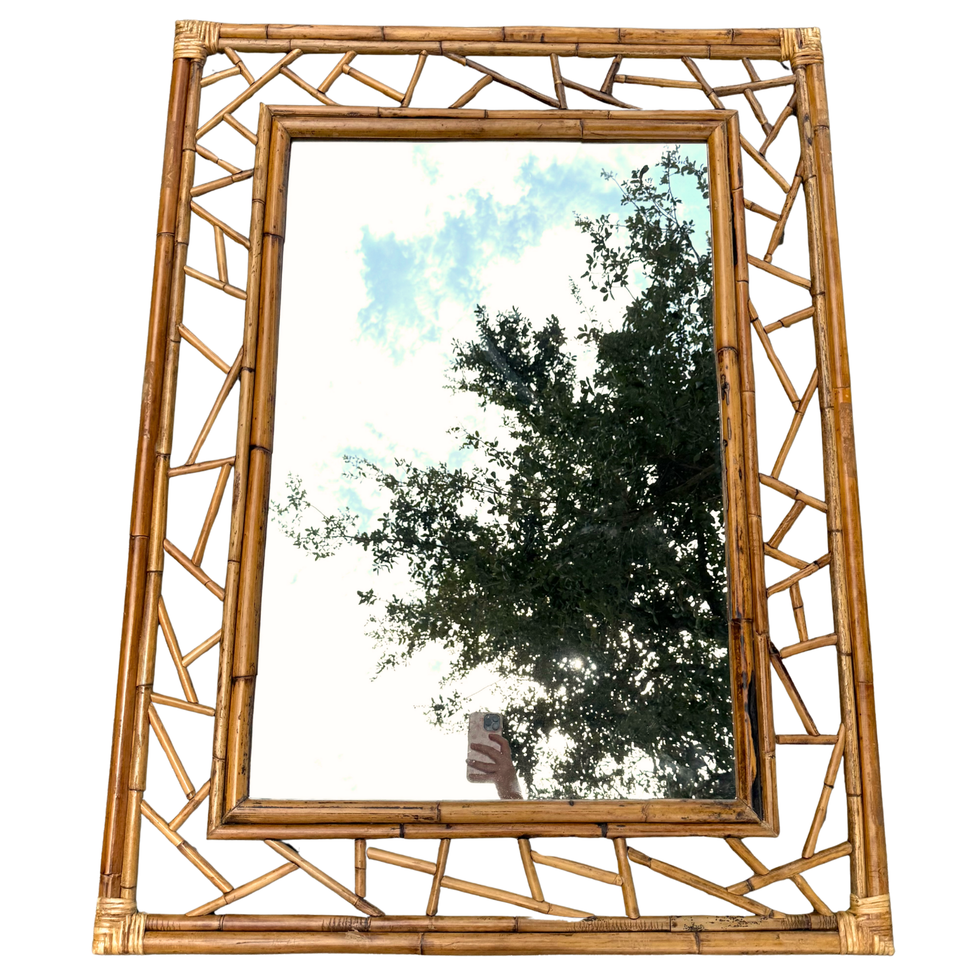 Vintage Abstract Rattan Wall Mirror
