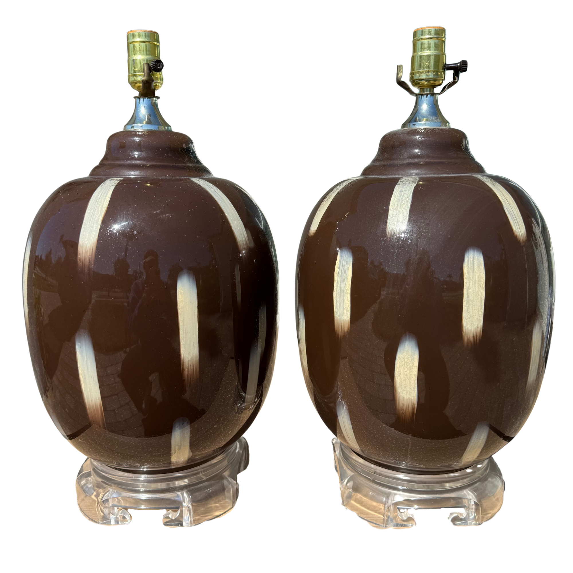 Vintage Brush Stroke Abstract Lamps - A Pair