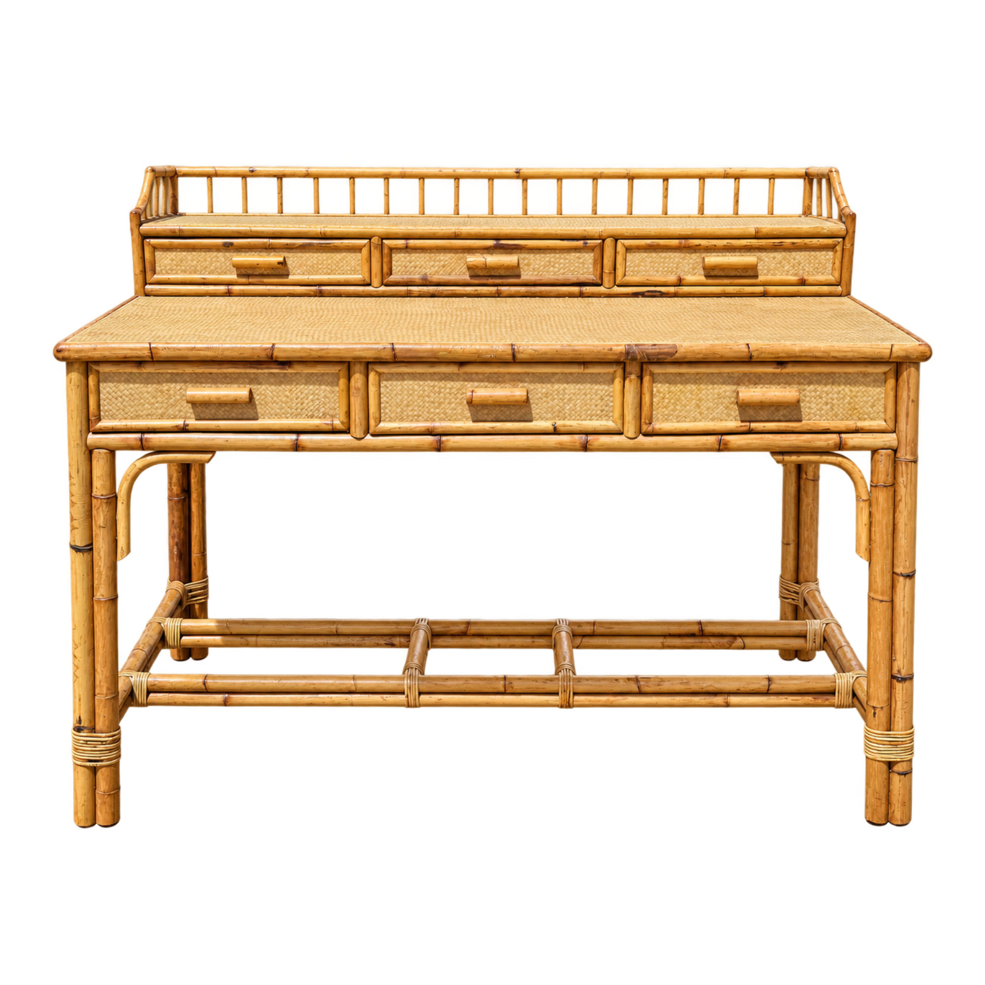 Vintage Bamboo & Grasscloth Secretary Desk 