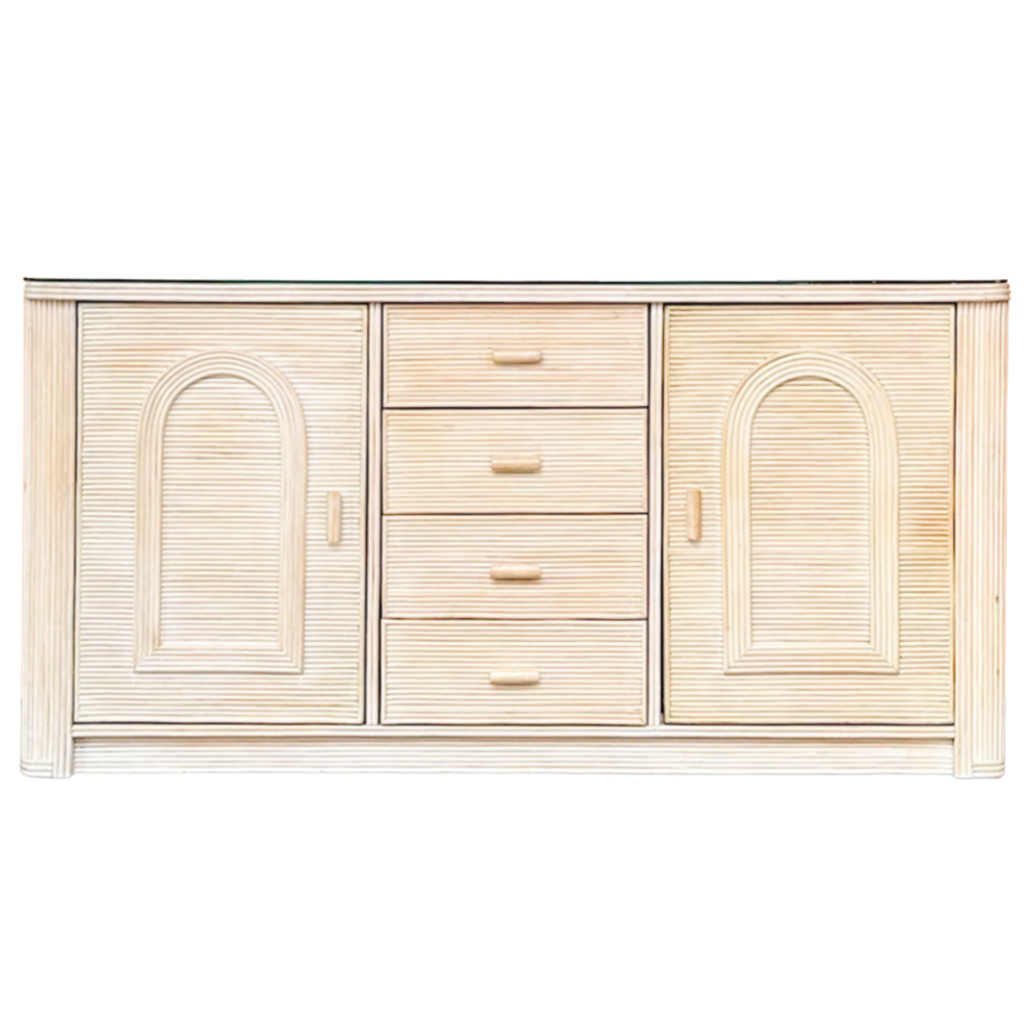 Vintage Coastal Arched Pencil Reed Credenza