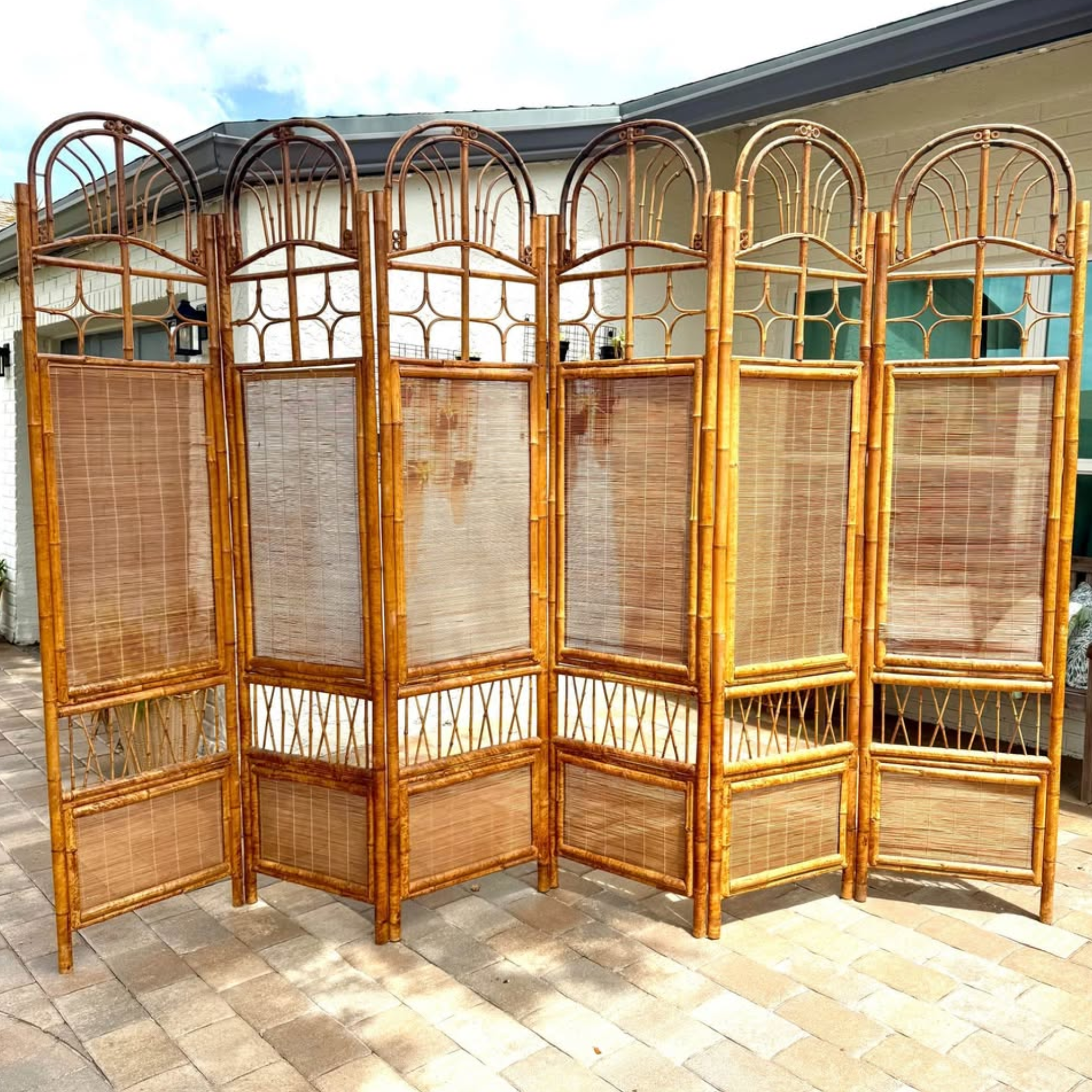 Vintage Burnt Bamboo Room Divider