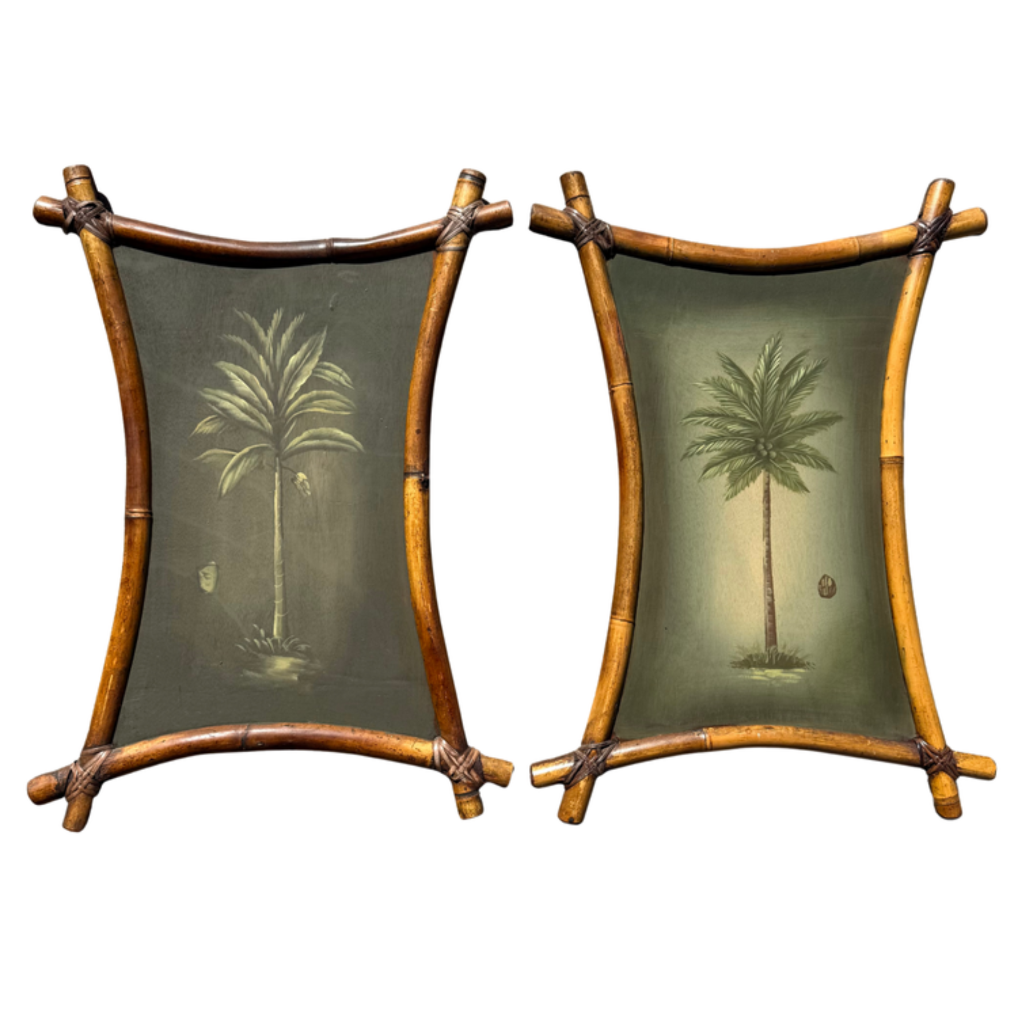 Vintage Palm Tree Tiki Original Art - A Pair