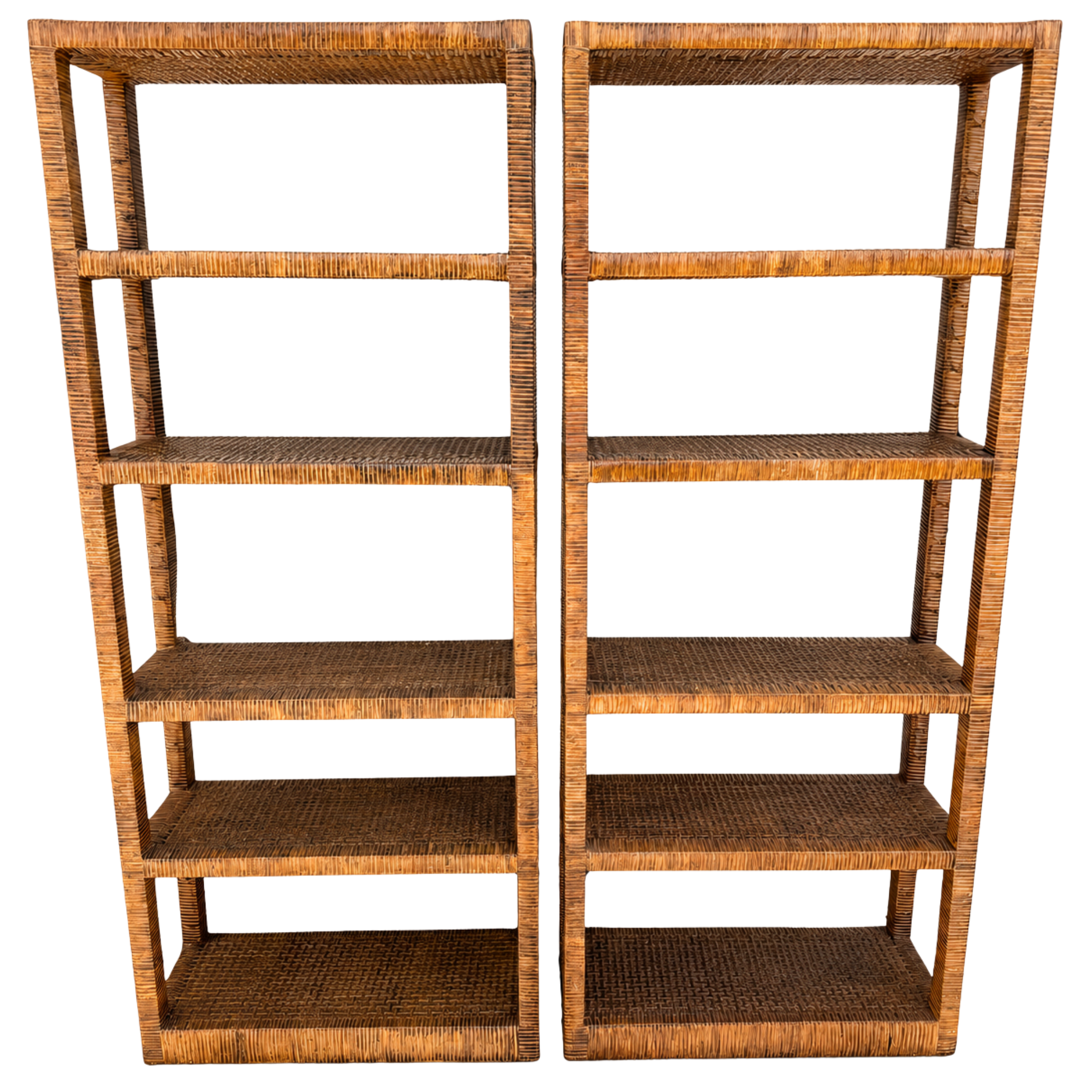 Wrapped & Woven Rattan Etagere - A Pair