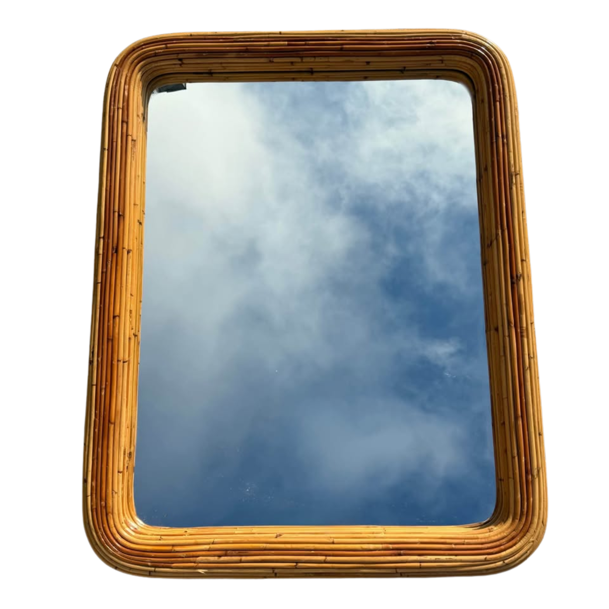 Vintage Coastal Pencil Reed Rattan Wall Mirror