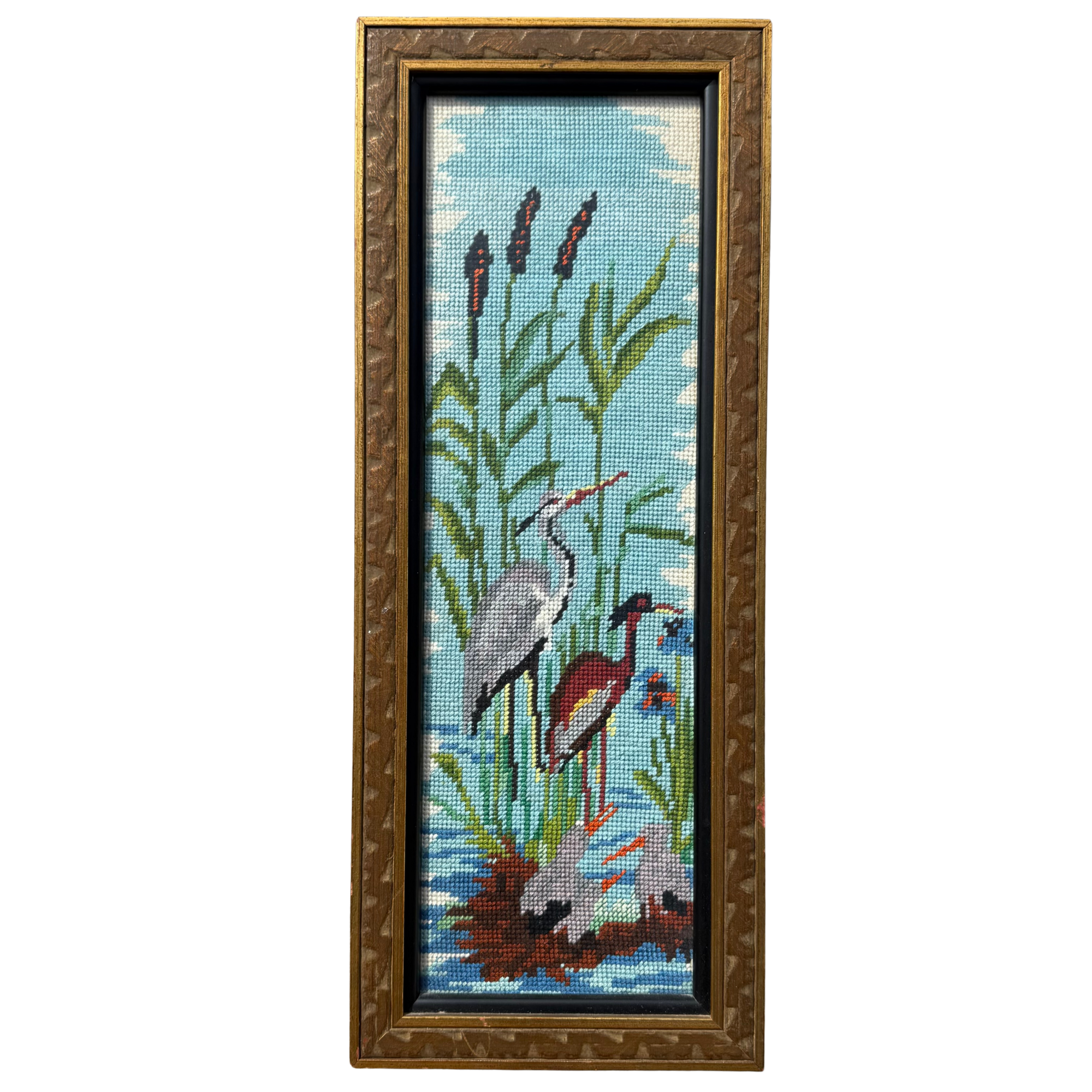 Vintage Old Florida Heron Needlepoint Art