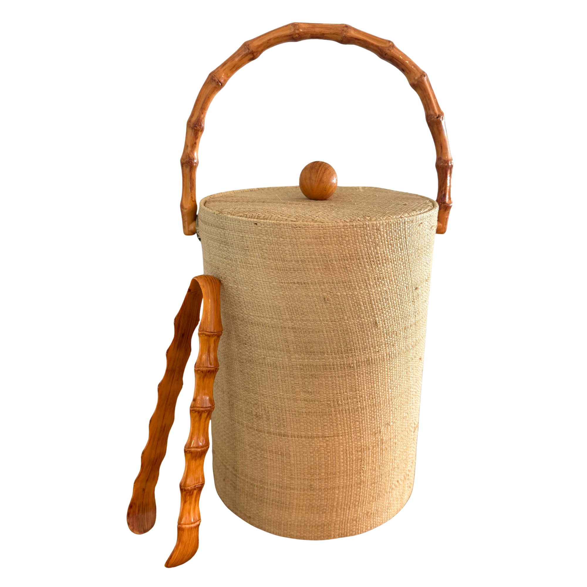 Vintage Grass Cloth & Bamboo Ice Bucket