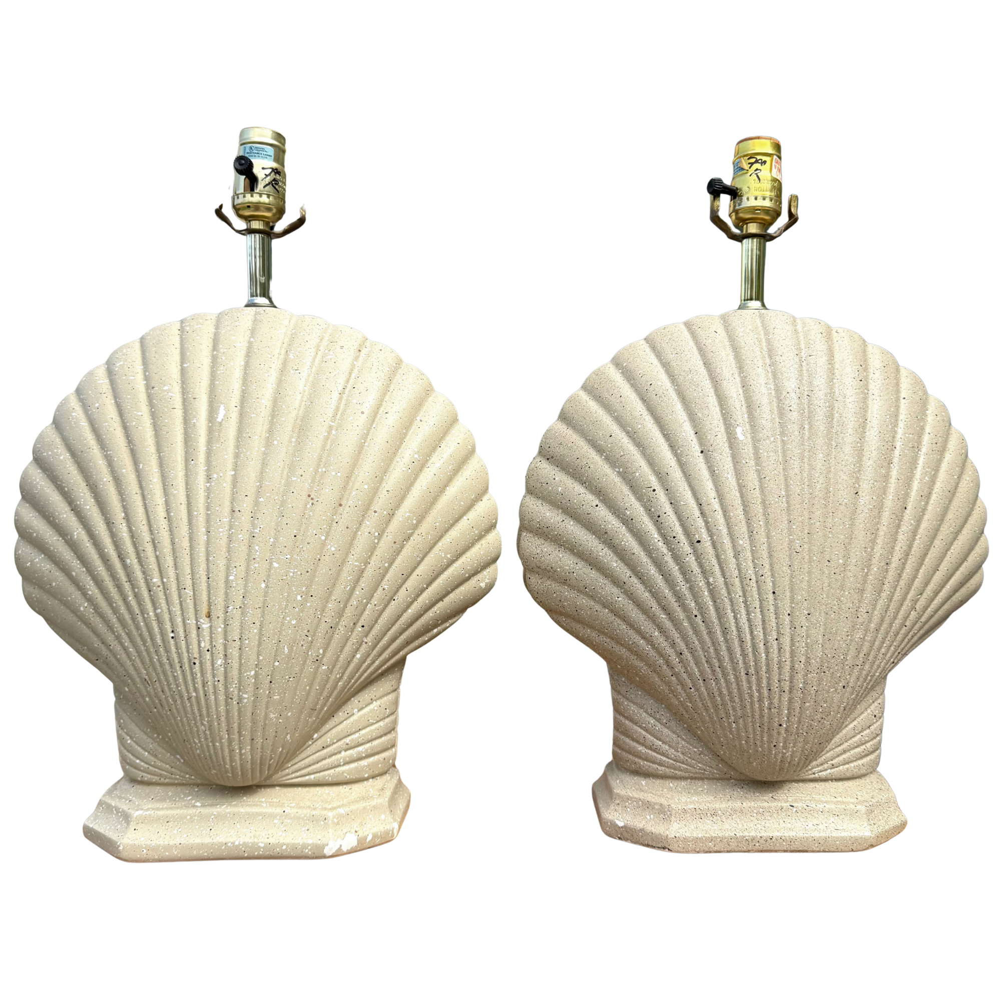 Vintage Coastal Scallop Shell Table Lamps - A Pair