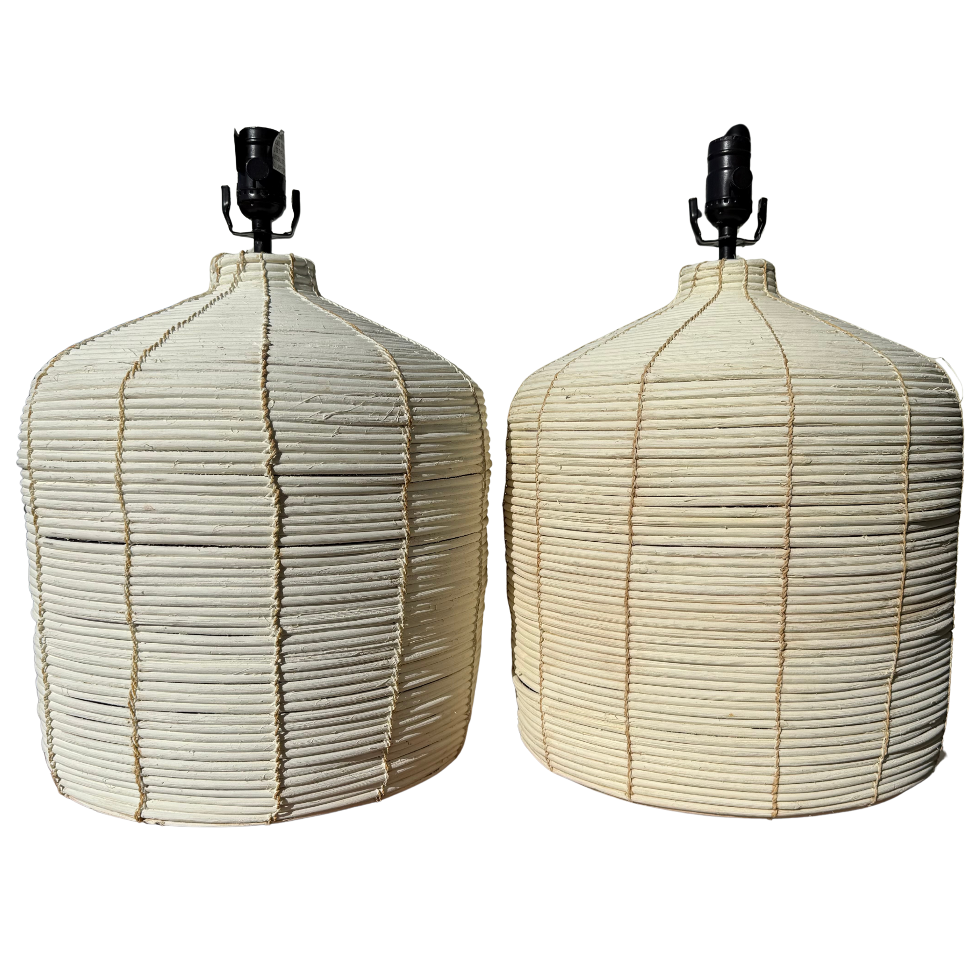 Large Pottery Barn Cambria Rattan Table Lamps – A Pair