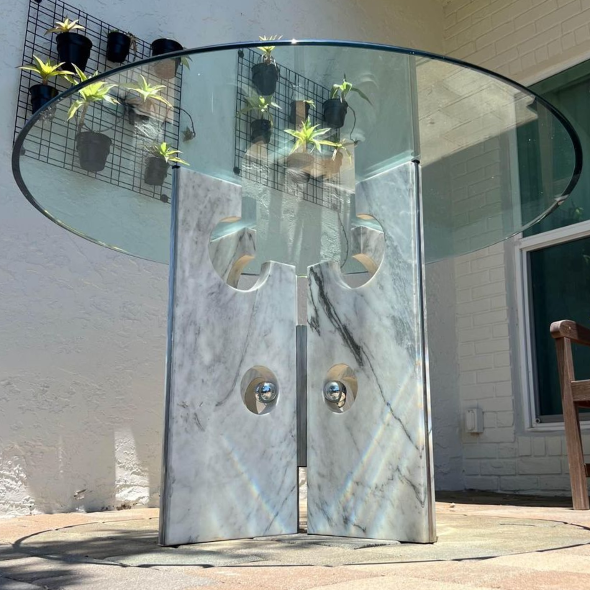 Vintage 1970s Modern Marble Stone & Chrome Table