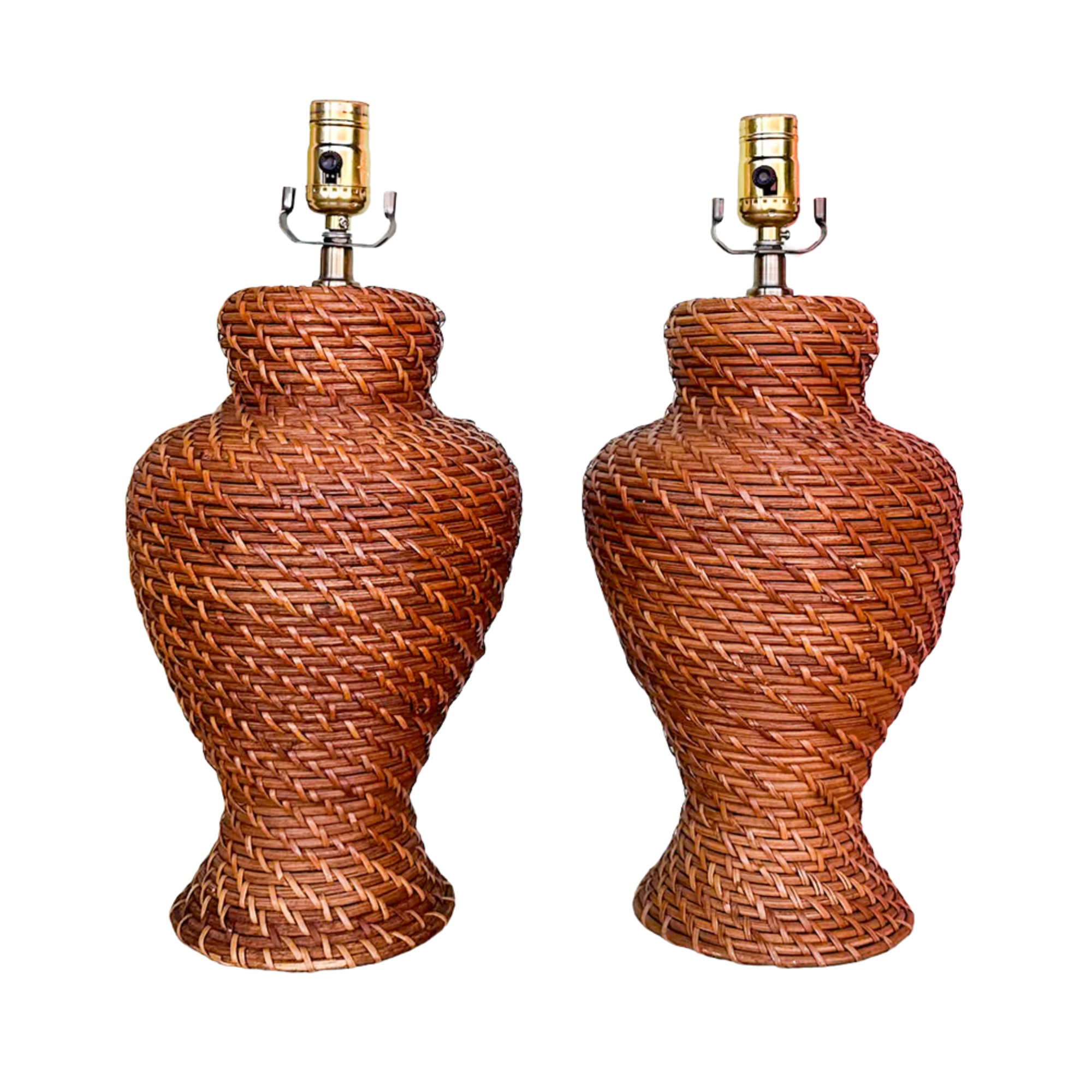 Vintage Wrapped Rattan Lamps - A Pair