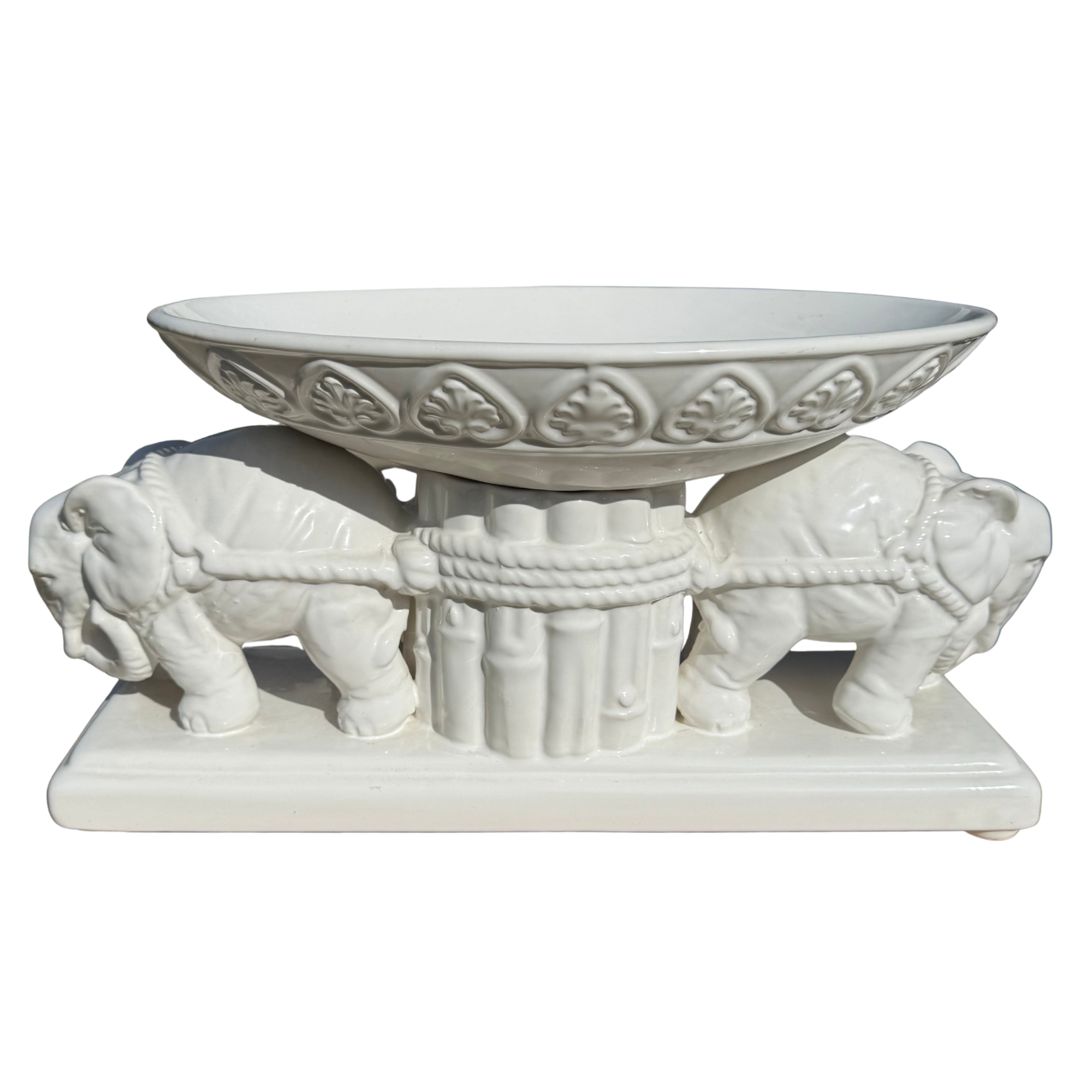 Elephant & Bamboo Ceramic Serving Bowl