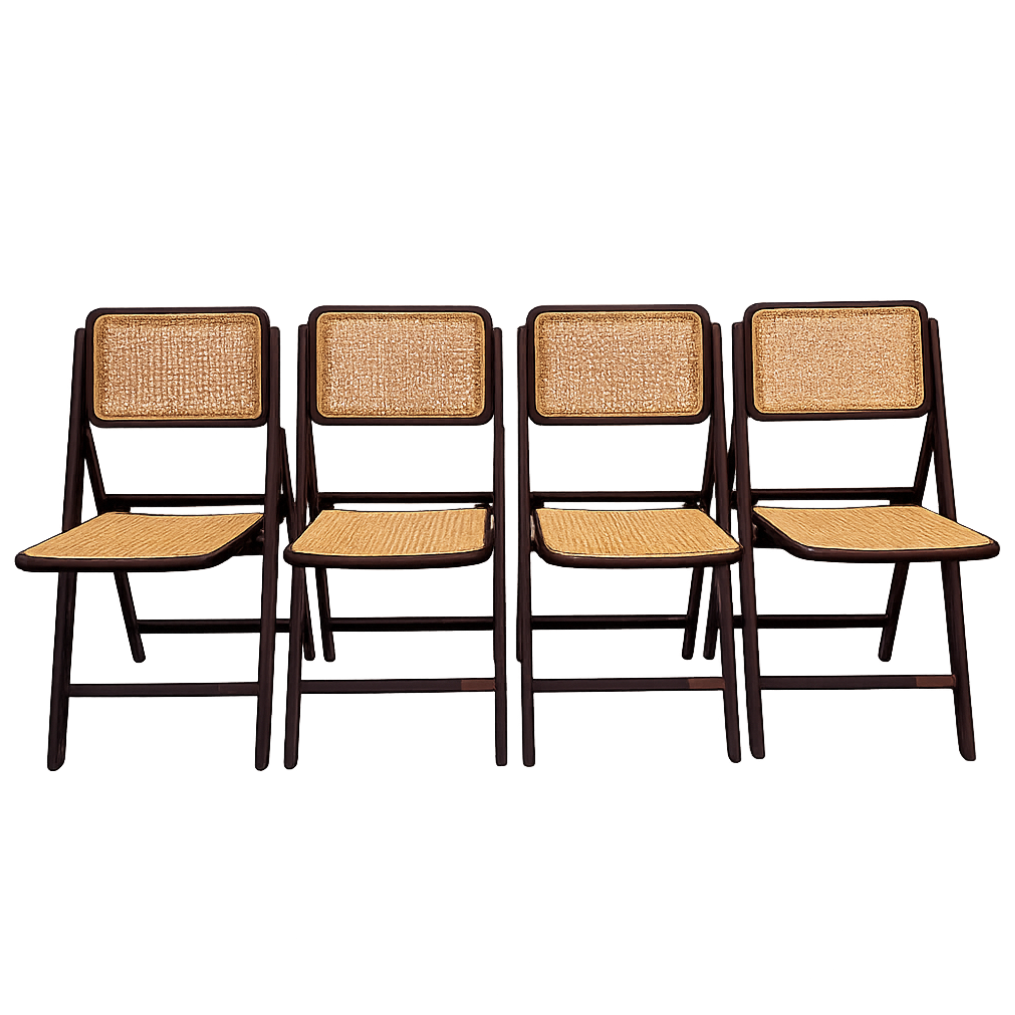 Vintage Cane & Wood Folding Chairs - Set of 4