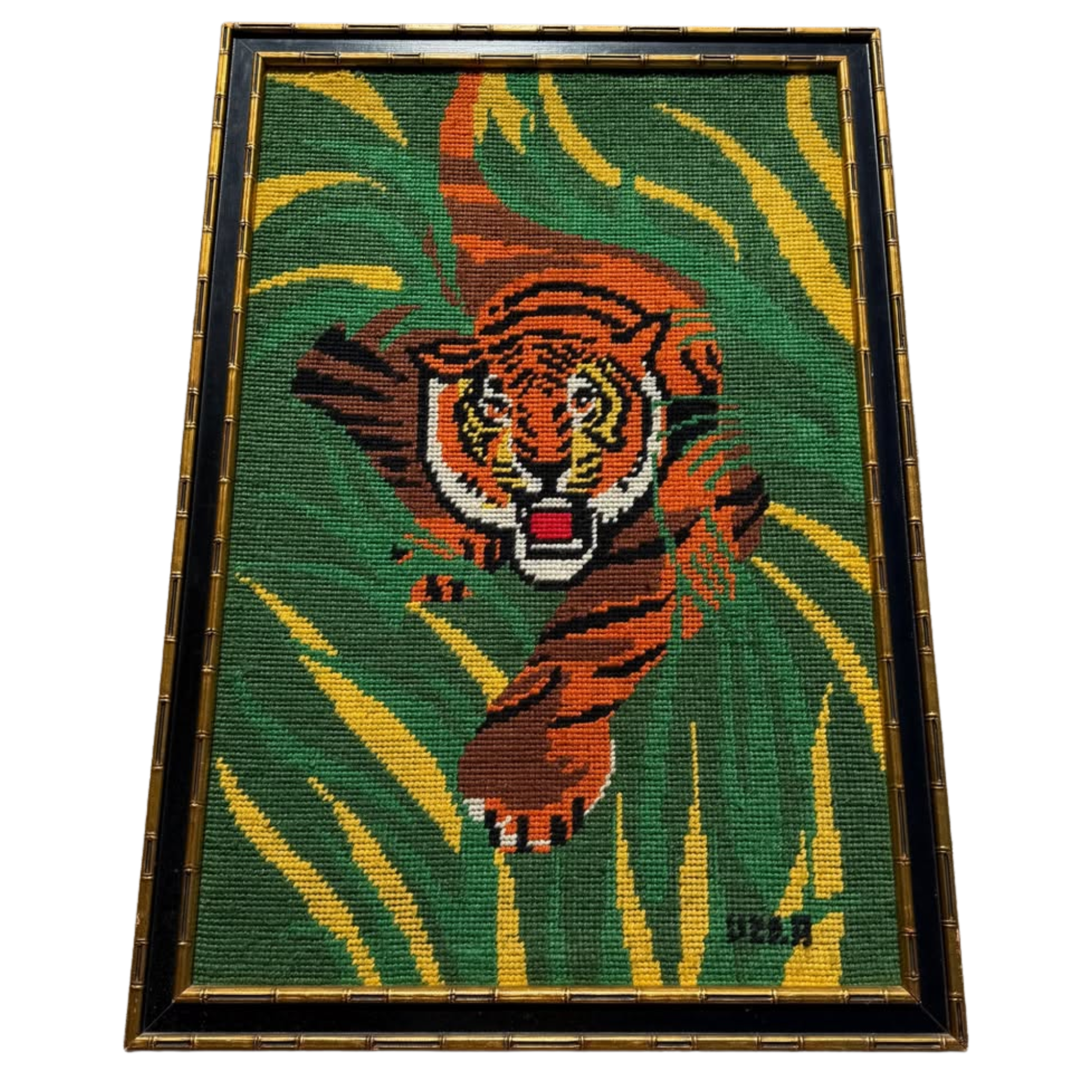 Vintage Fierce Prowling Tiger Needlepoint