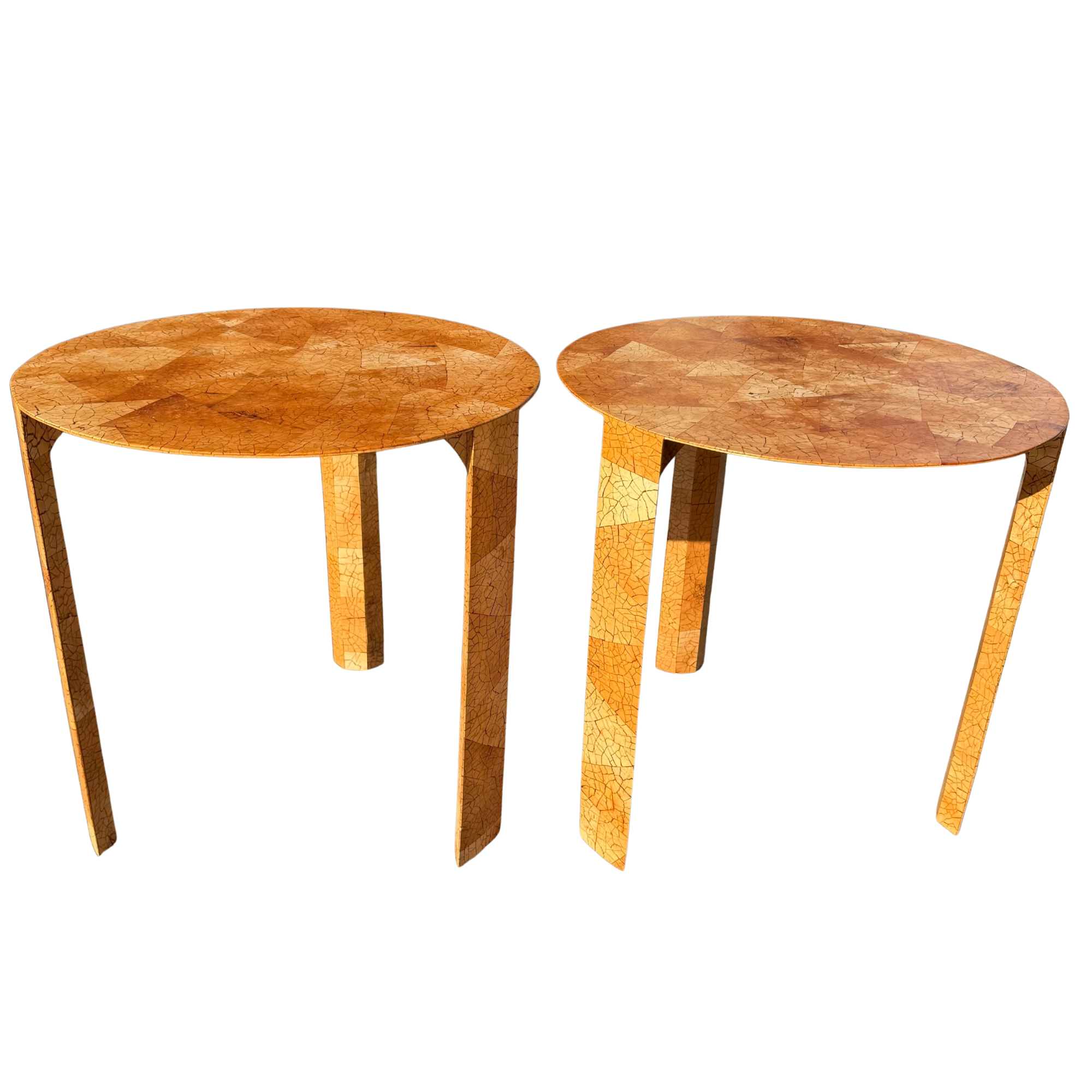 Vintage Amber Eggshell Mosaic Side Tables - A Pair