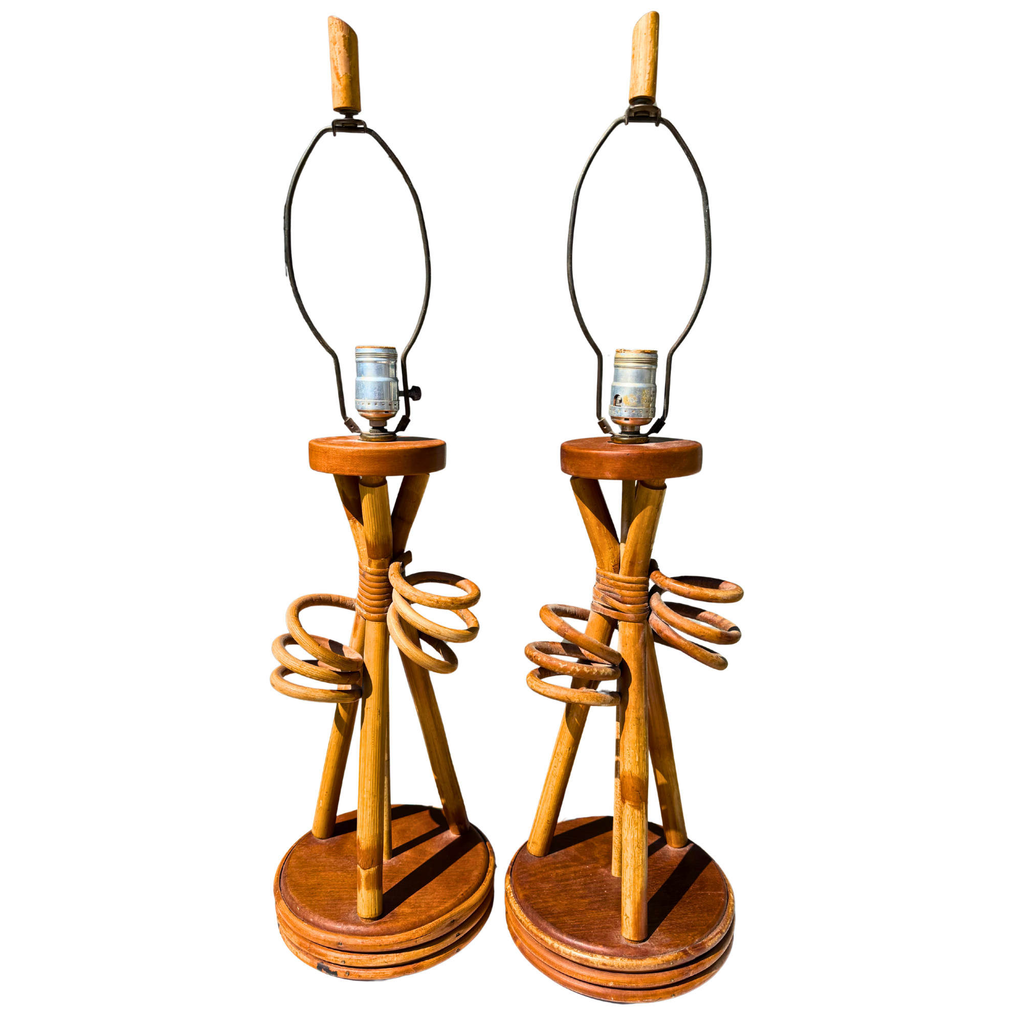 Vintage Twisted Rattan Table Lamps - A Pair