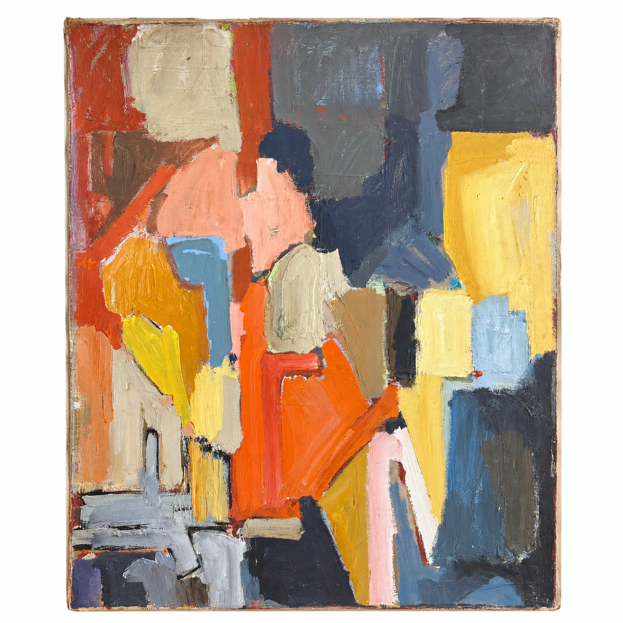 Vintage Mid-Century Abstract Oil Painting on Canvas