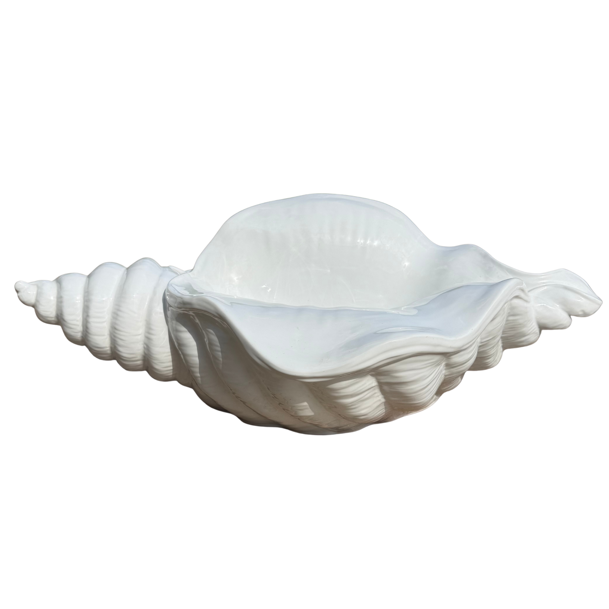 Oversized Vintage Italian Ceramic Conch Shell Sculpture