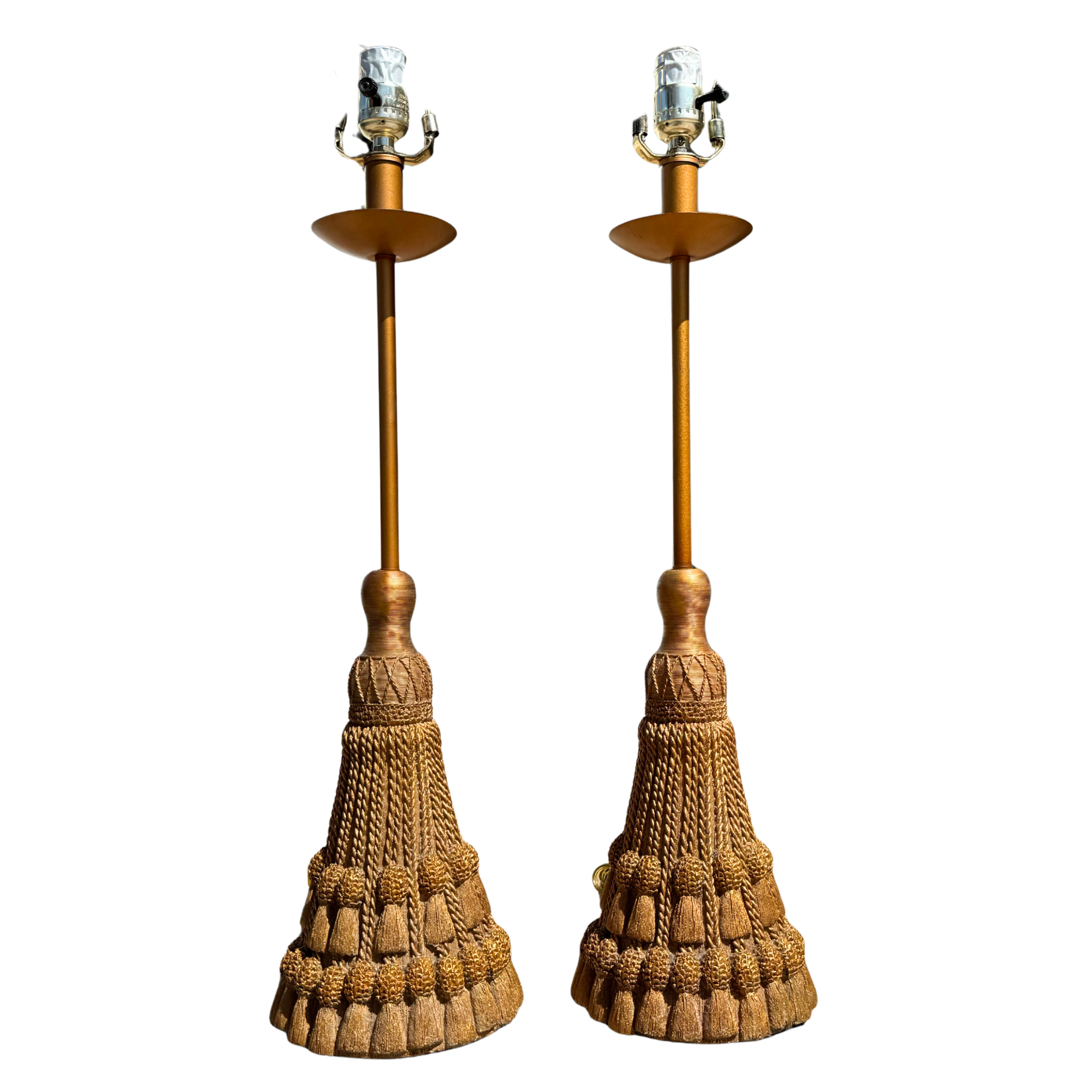 Vintage Tall Hollywood Regency Gold Tassel Lamps - A Pair