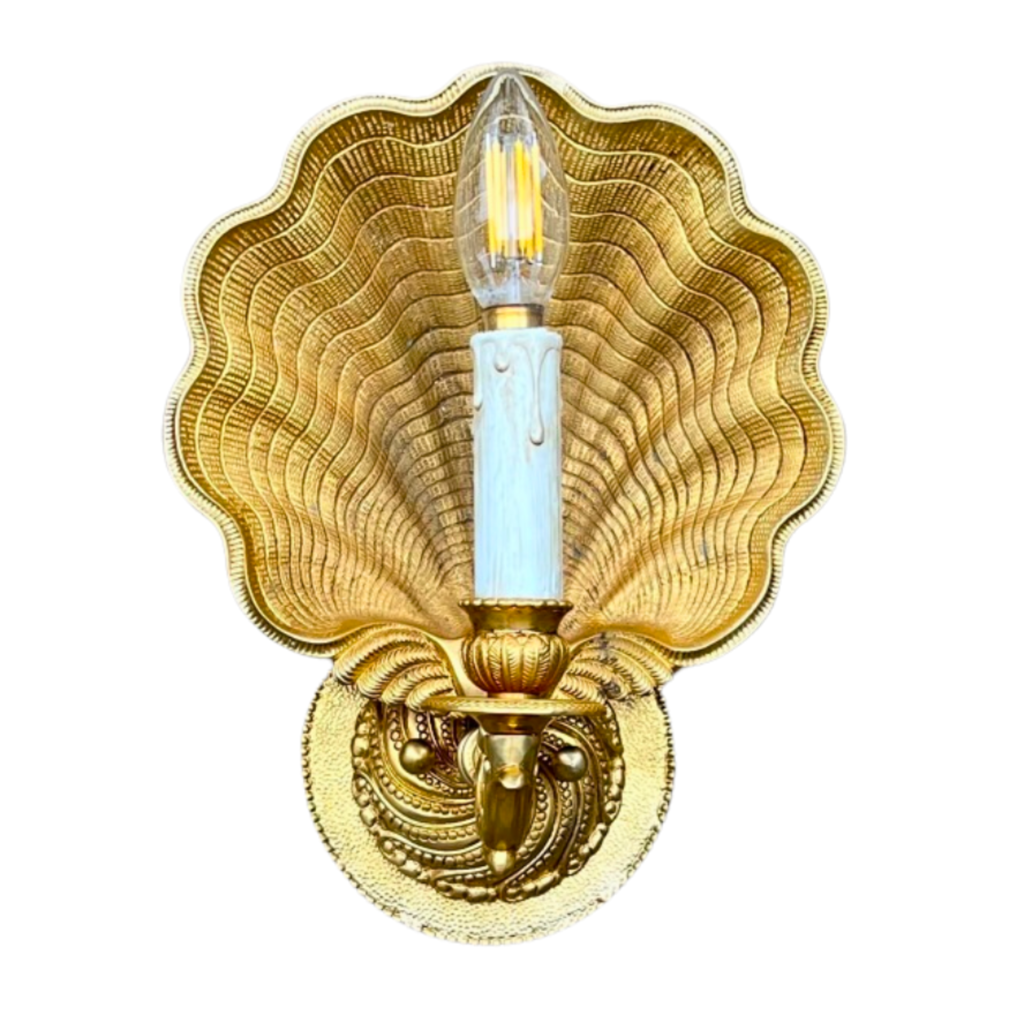 Intricate Italian Bronze Scallop Shell Wall Light Sconces
