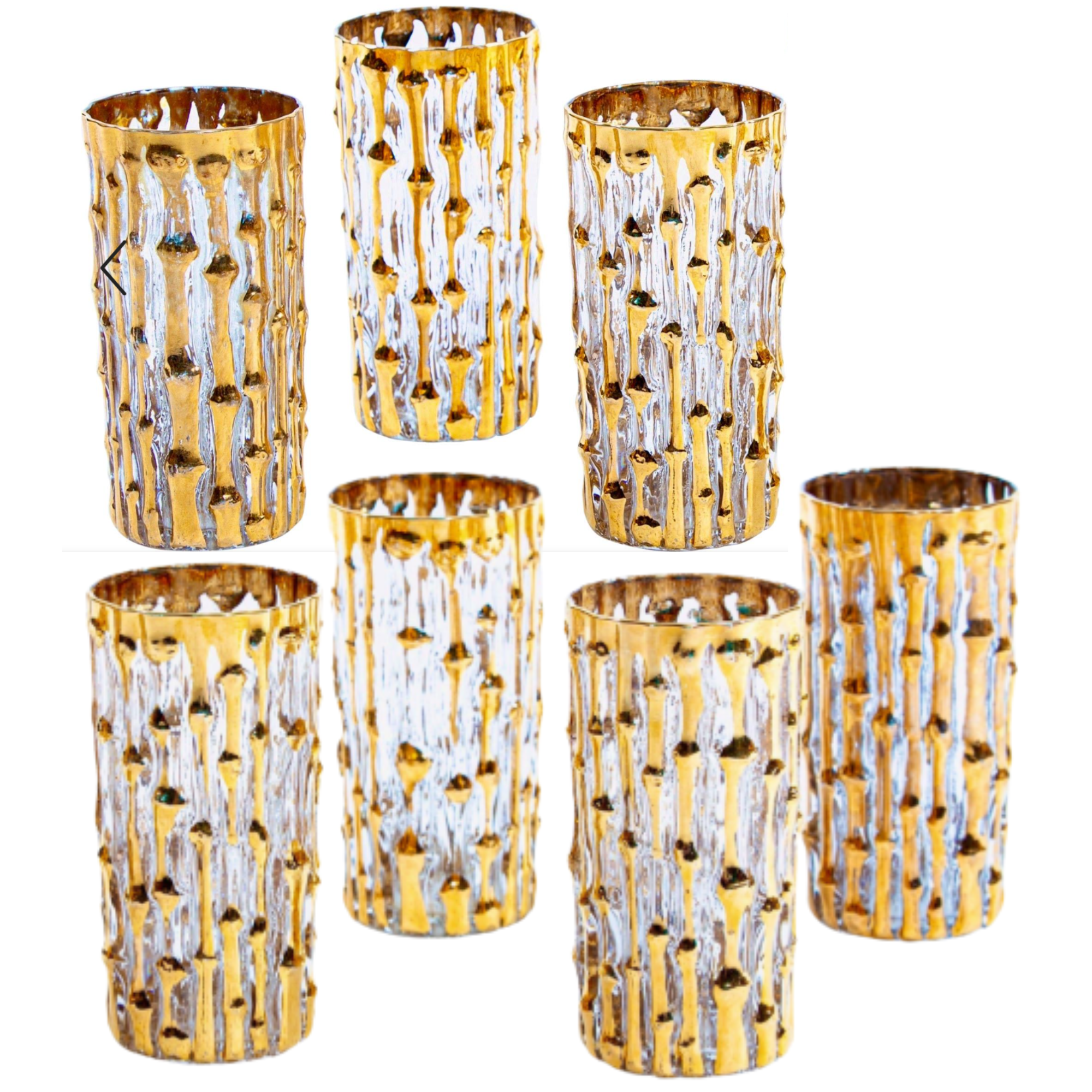 Vintage Imperial Faux Bamboo Gold Highball Glasses - Set of 7