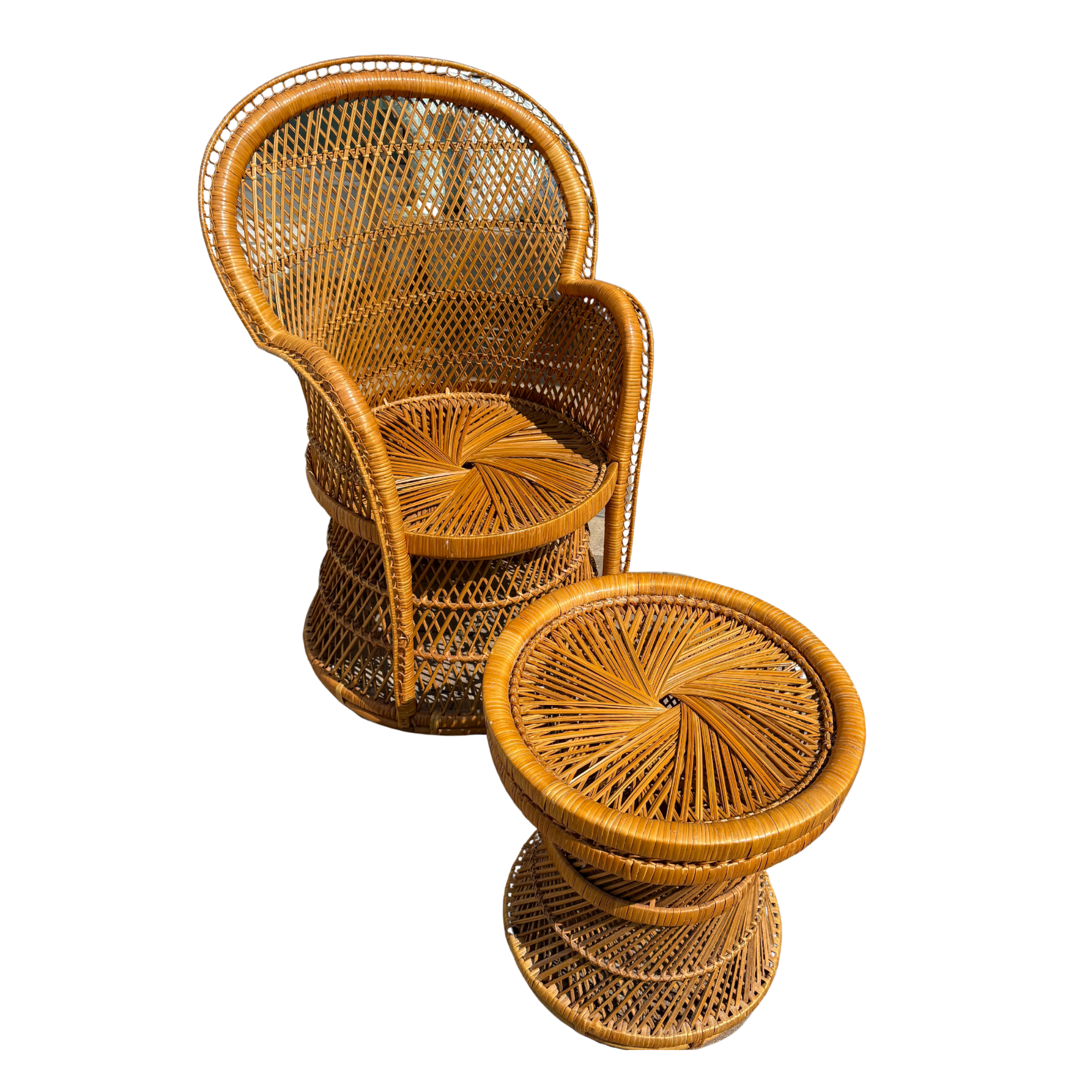 Vintage Wicker Chair & Matching Foot Stool