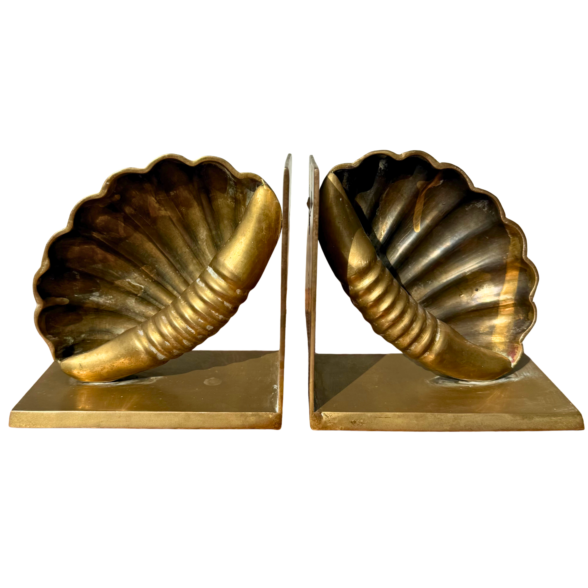Vintage Brass Seashell Nautilus Bookends - A Pair